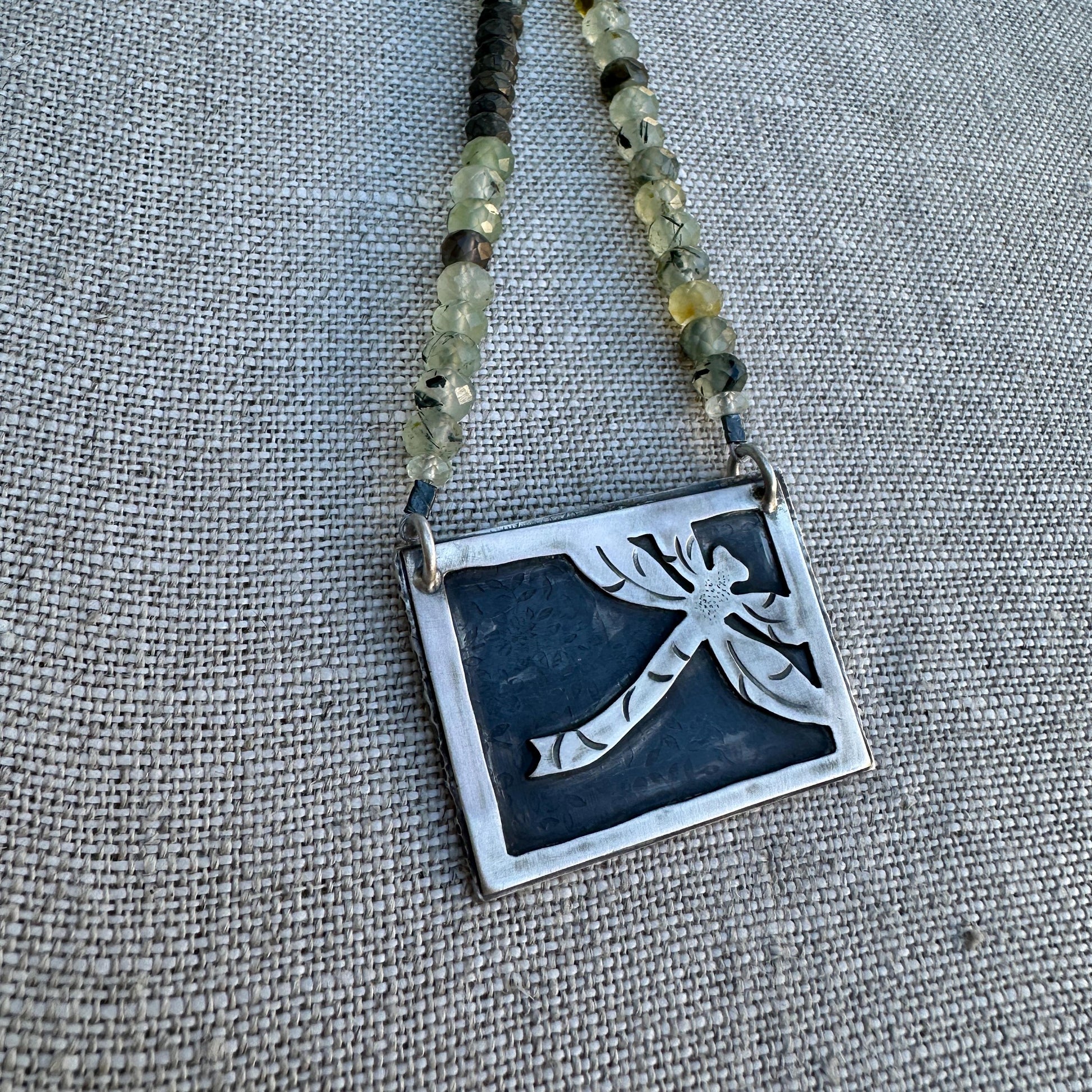 Sterling Dragonfly Necklace – Green Fluorite Beads & Leaf Clasp by iNk Jewelry