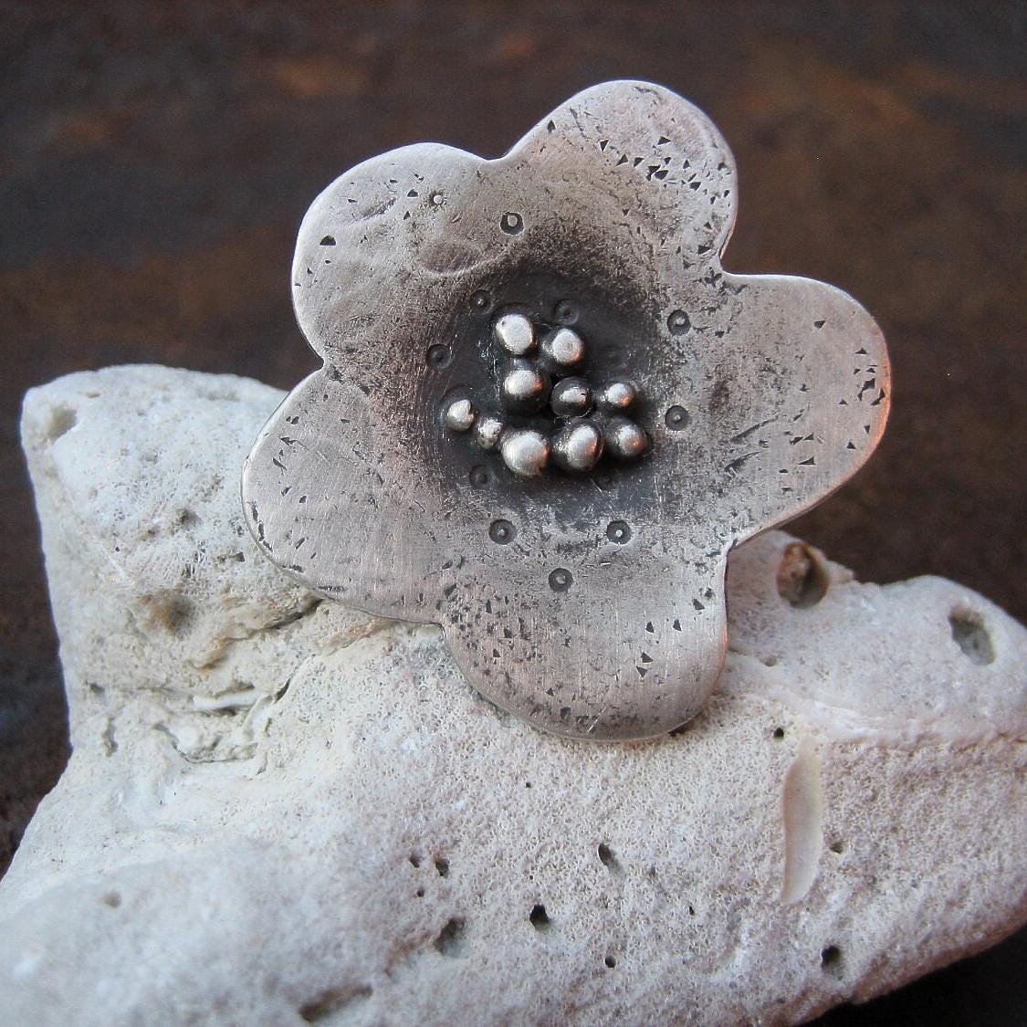 Bold Silver Flower Ring – Handmade Statement Jewelry by iNk Jewelry