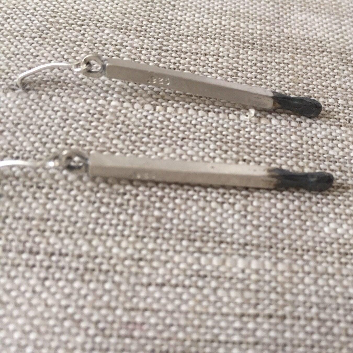 Matchstick Earrings in Sterling Silver Burning Love by iNk Jewelry
