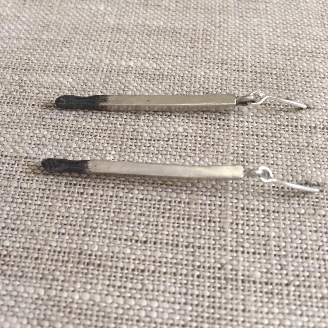 Matchstick Earrings in Sterling Silver Burning Love by iNk Jewelry