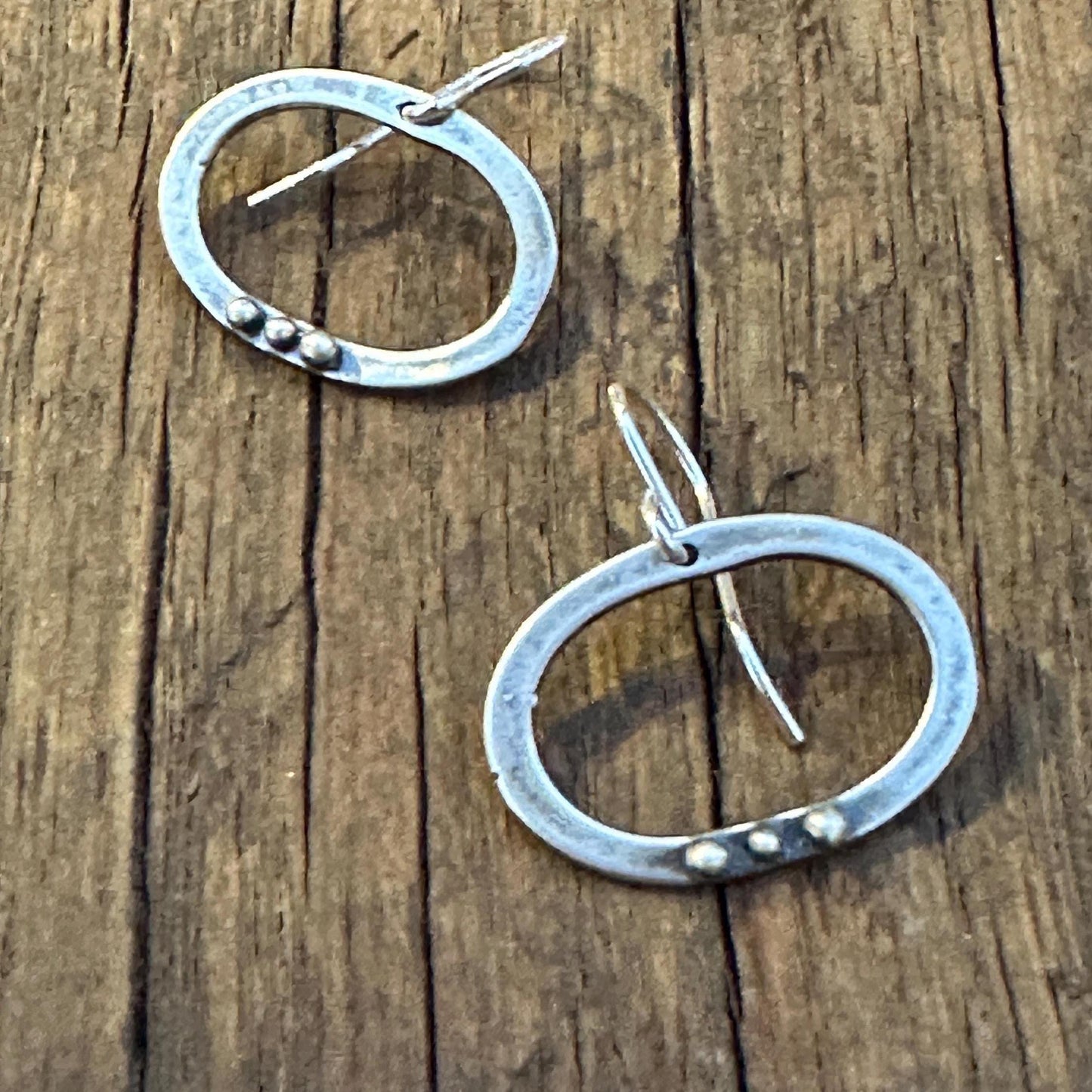 Sterling Silver Oval Dot Earrings "Three Moons" Earrings by iNk Jewelry