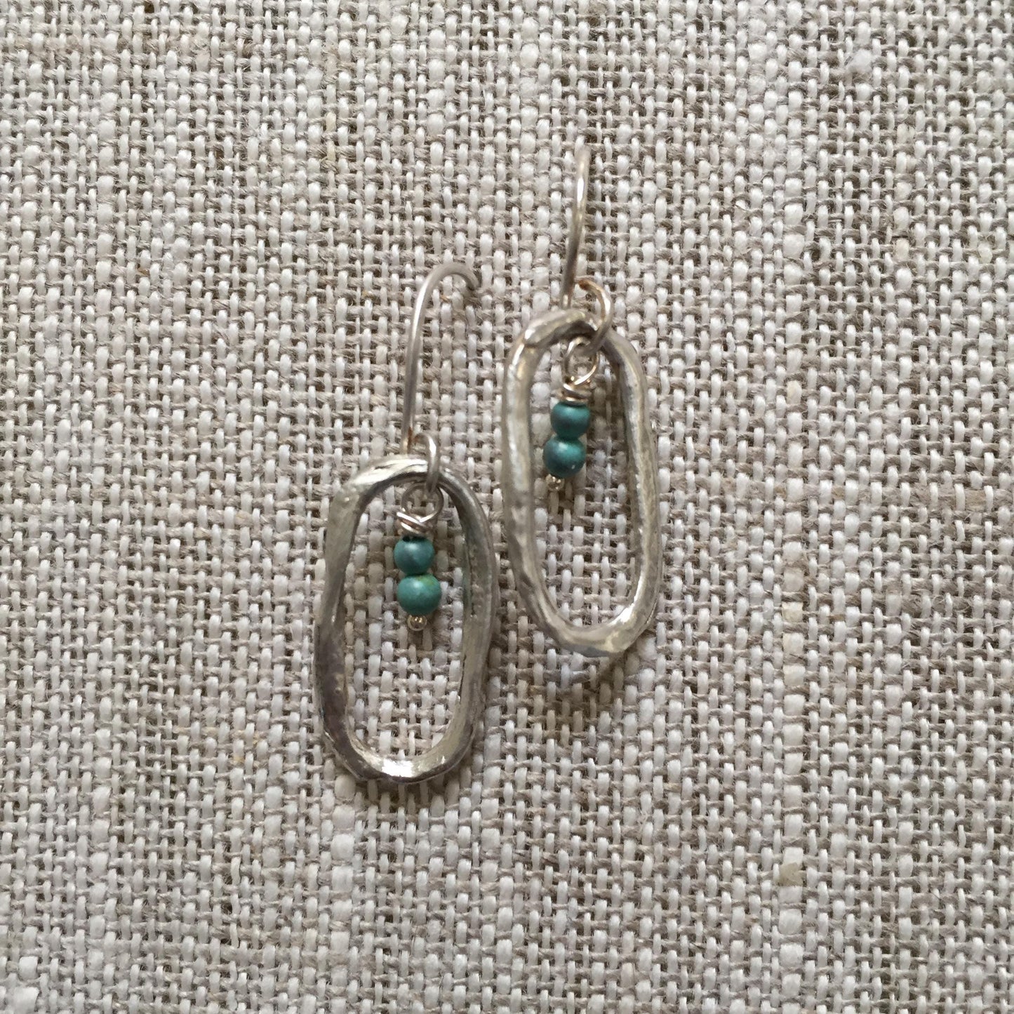 Aah Drop Earrings – Sterling Silver Oval Dangle with Turquoise Beads by iNk Jewelry