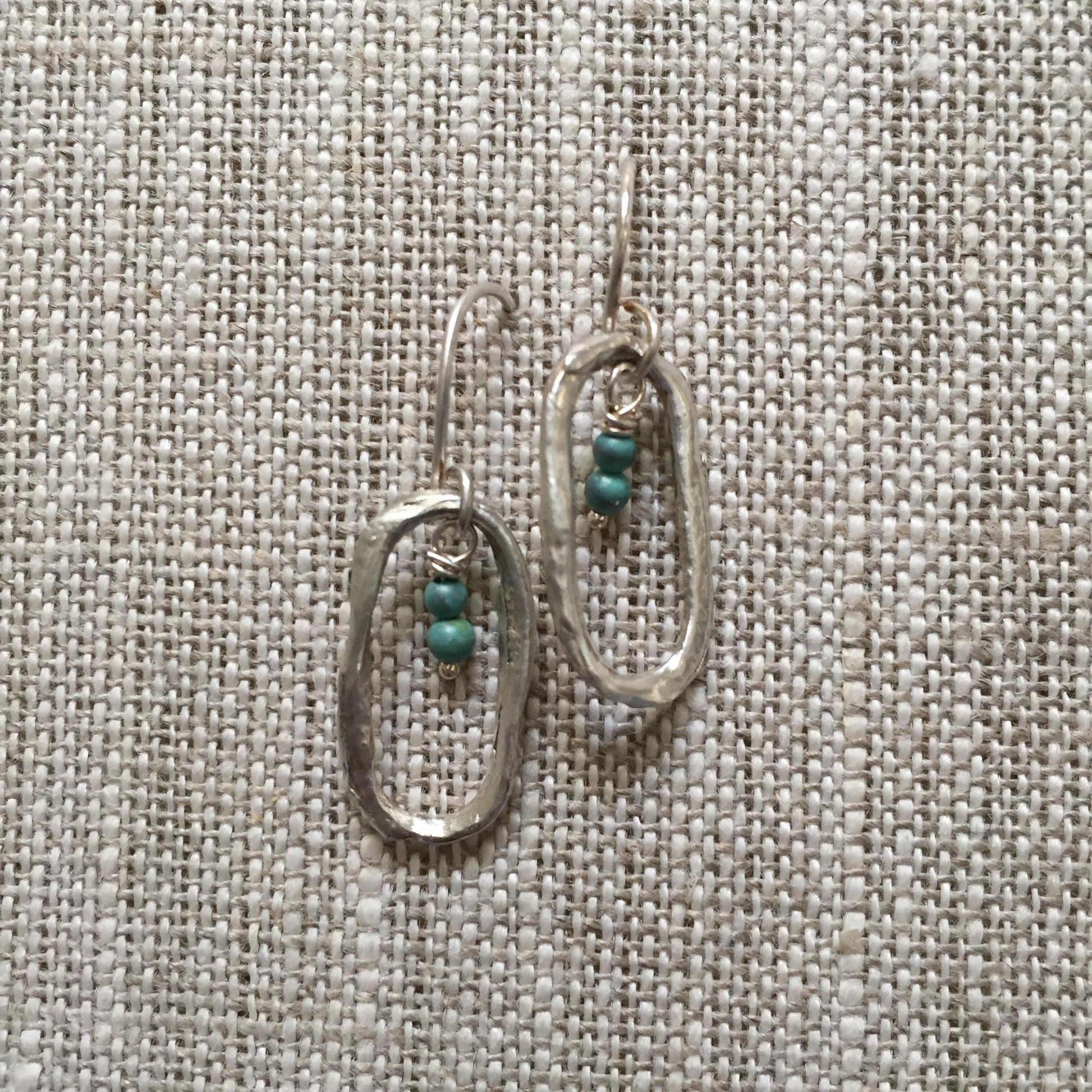 Aah Drop Earrings – Sterling Silver Oval Dangle with Turquoise Beads by iNk Jewelry