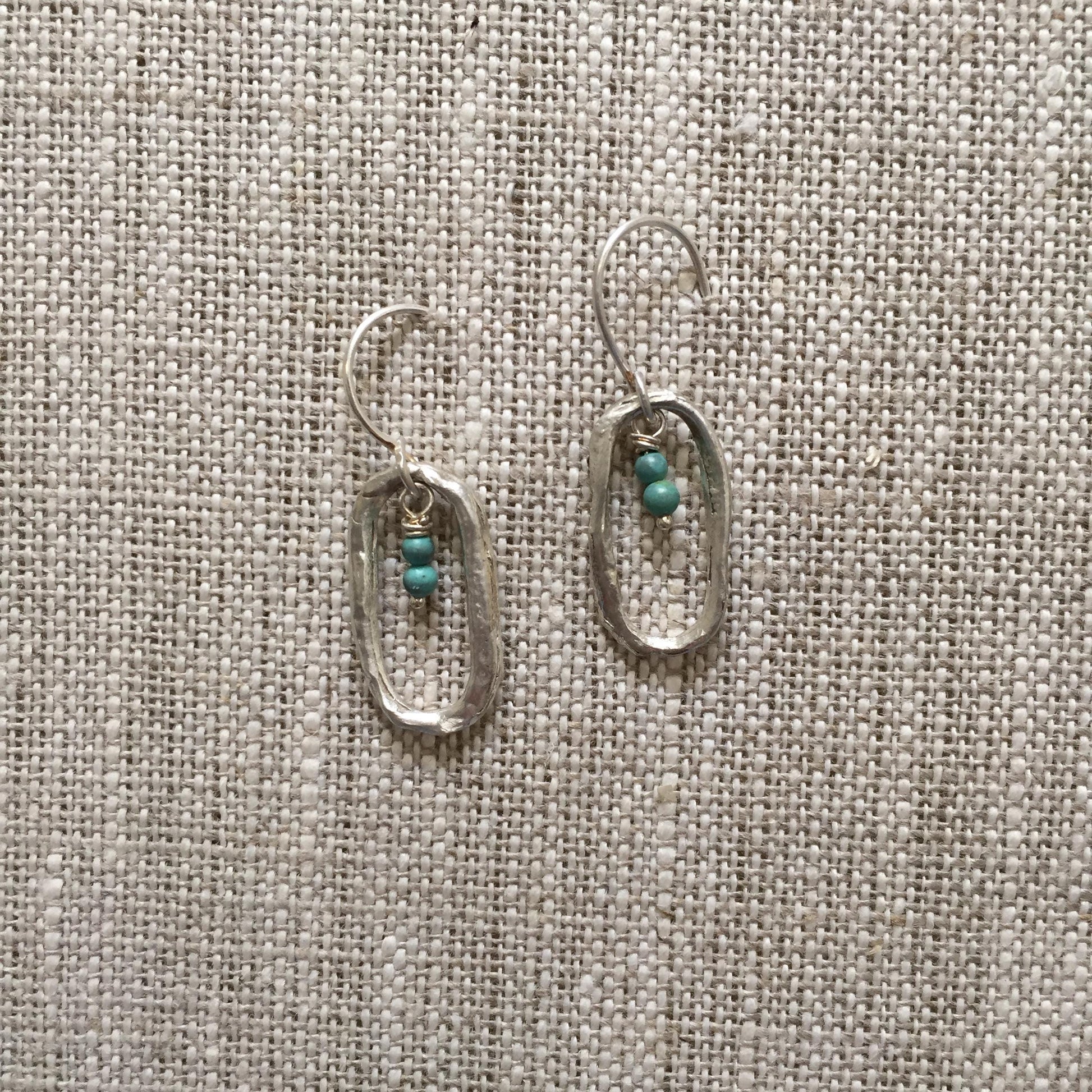 Aah Drop Earrings – Sterling Silver Oval Dangle with Turquoise Beads by iNk Jewelry