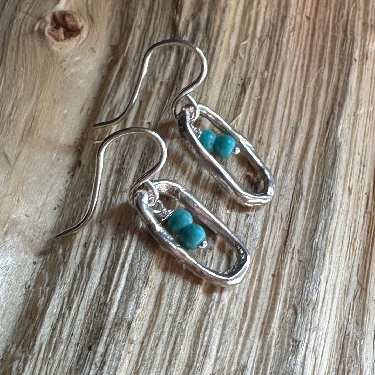 Aah Drop Earrings – Sterling Silver Oval Dangle with Turquoise Beads by iNk Jewelry