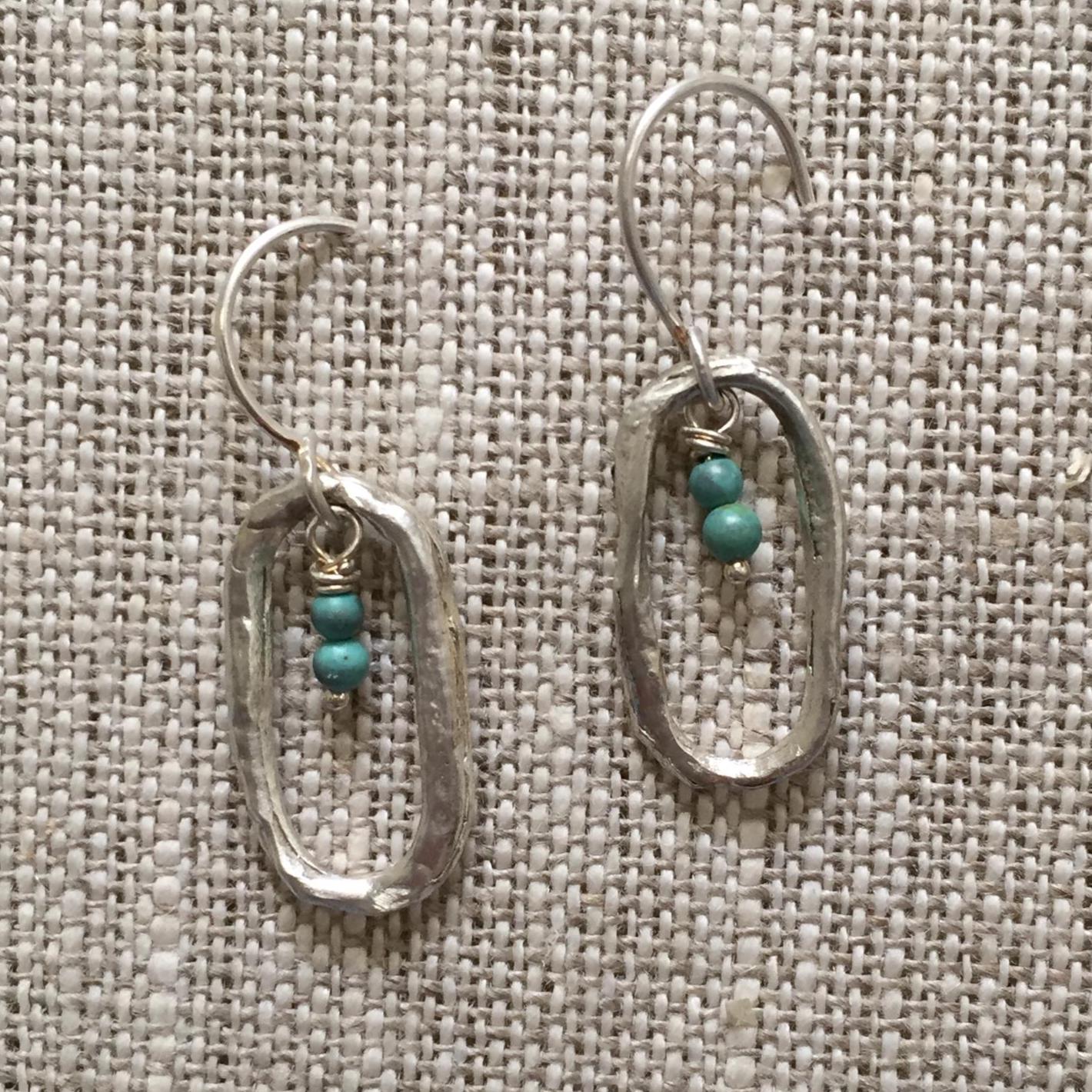 Aah Drop Earrings – Sterling Silver Oval Dangle with Turquoise Beads by iNk Jewelry