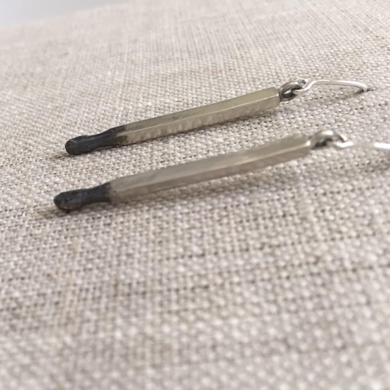 Matchstick Earrings in Sterling Silver Burning Love by iNk Jewelry