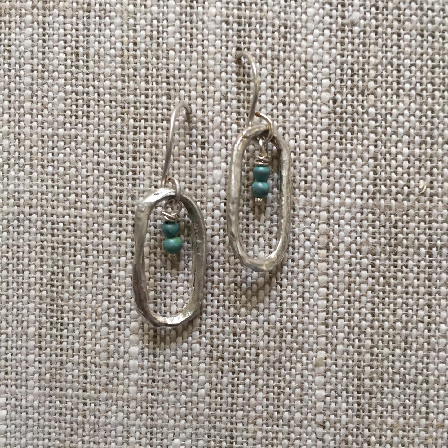 Aah Drop Earrings – Sterling Silver Oval Dangle with Turquoise Beads by iNk Jewelry