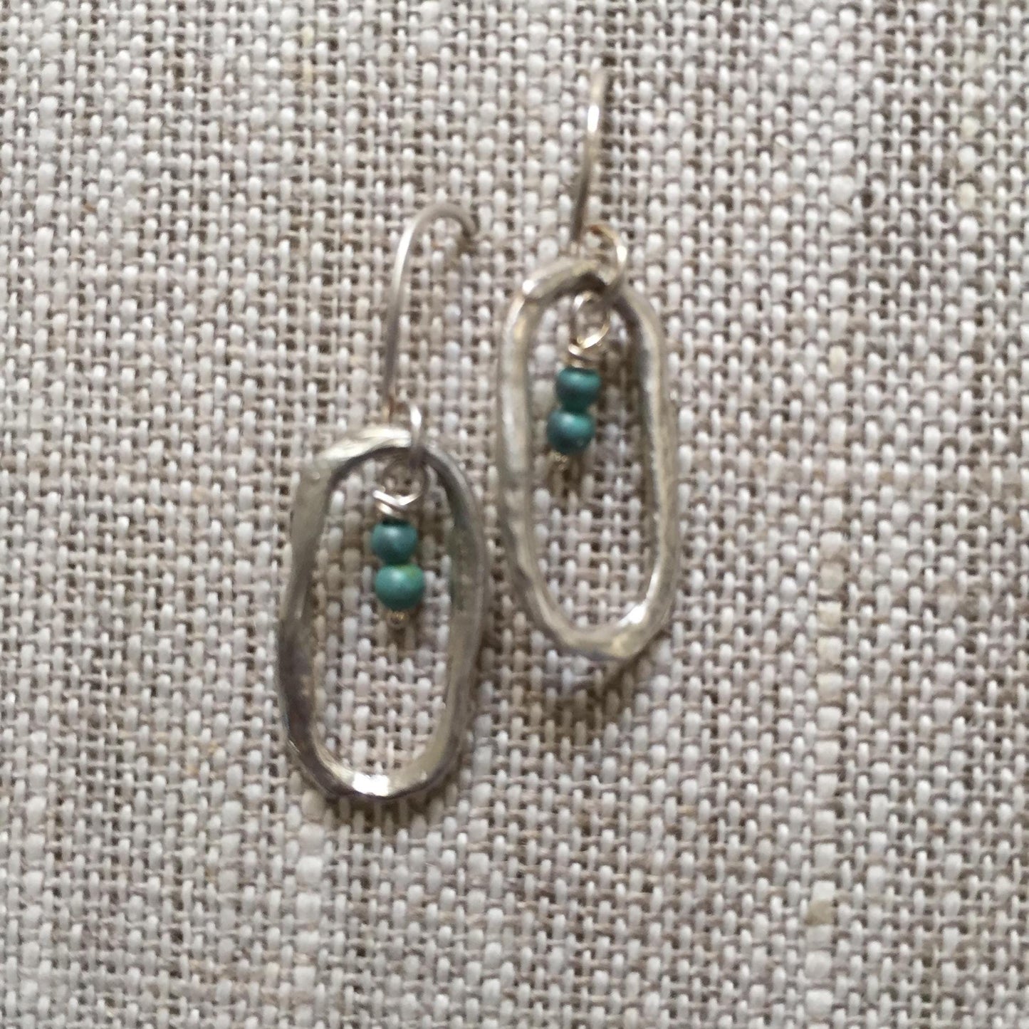 Aah Drop Earrings – Sterling Silver Oval Dangle with Turquoise Beads by iNk Jewelry