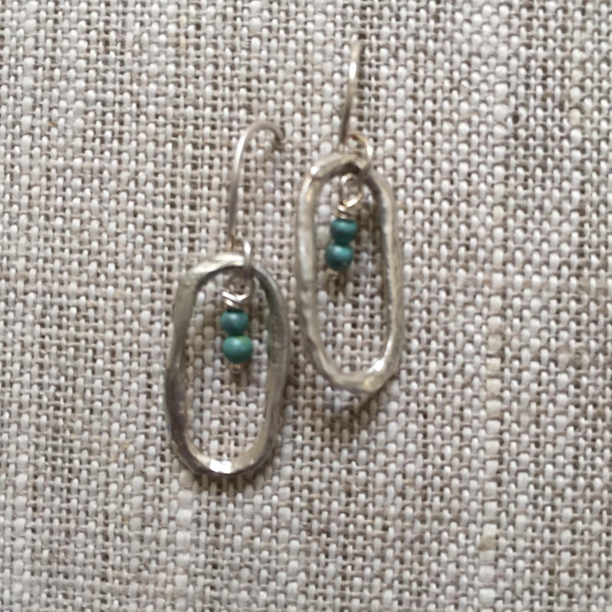 Aah Drop Earrings – Sterling Silver Oval Dangle with Turquoise Beads by iNk Jewelry