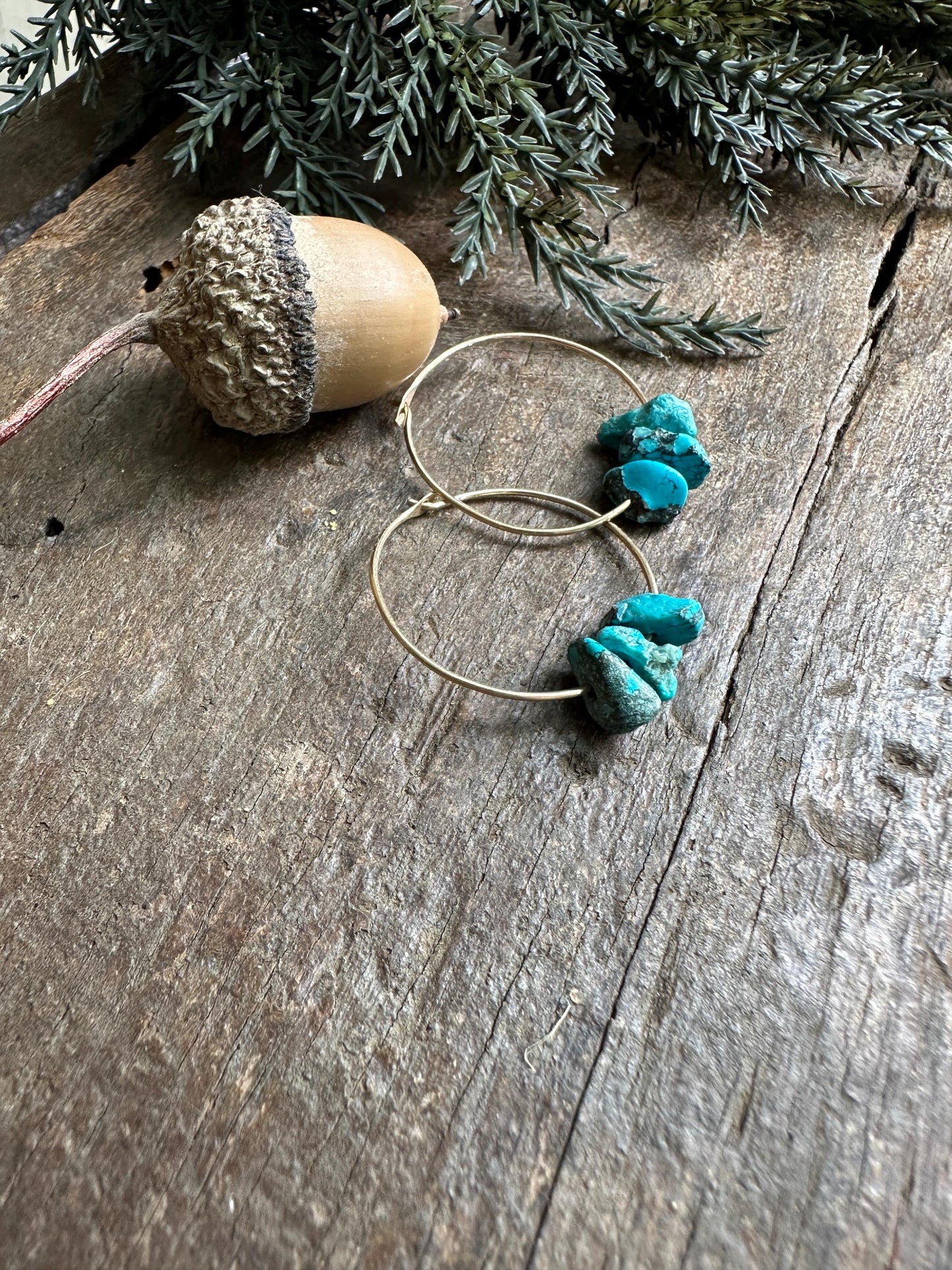 Gold Filled Turquoise Hoop Earrings – Three’s Company Boho Hoops, Genuine Turquoise Stone Hoops, Minimalist Everyday Jewelry by iNk