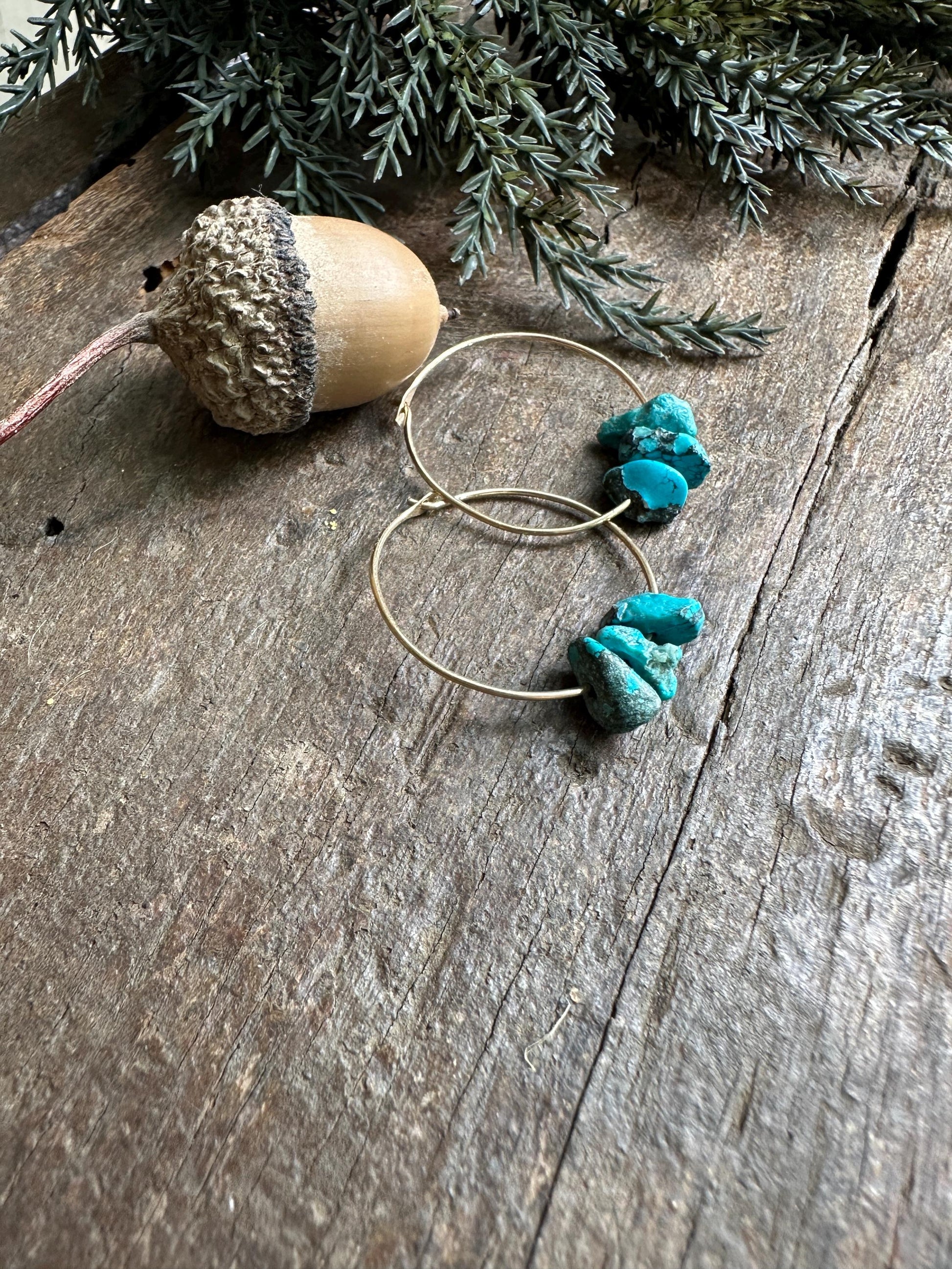 Gold Filled Turquoise Hoop Earrings – Three’s Company Boho Hoops, Genuine Turquoise Stone Hoops, Minimalist Everyday Jewelry by iNk