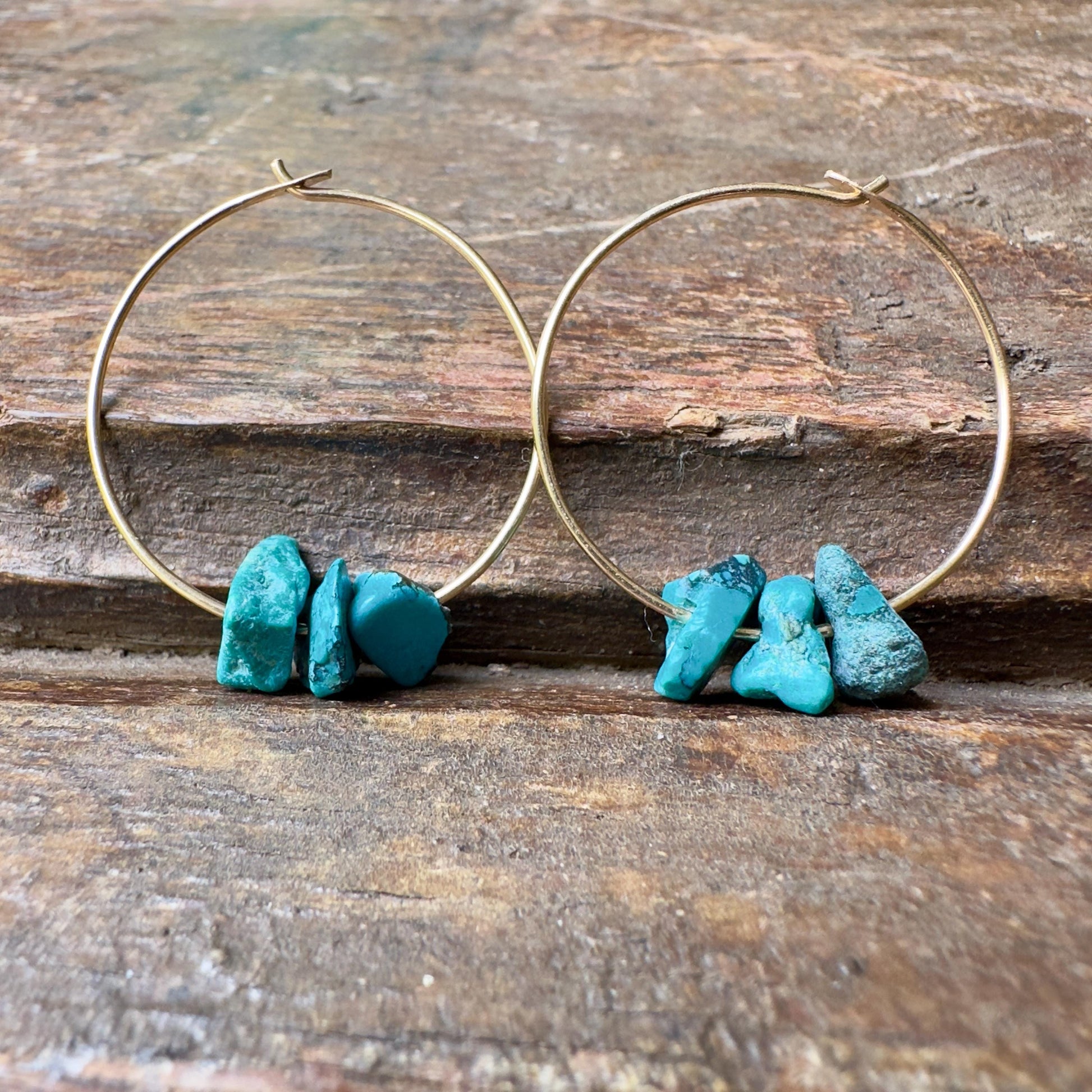 Gold Filled Turquoise Hoop Earrings: Boho Everyday Jewelry “ 3’s Company” by iNk Jewelry