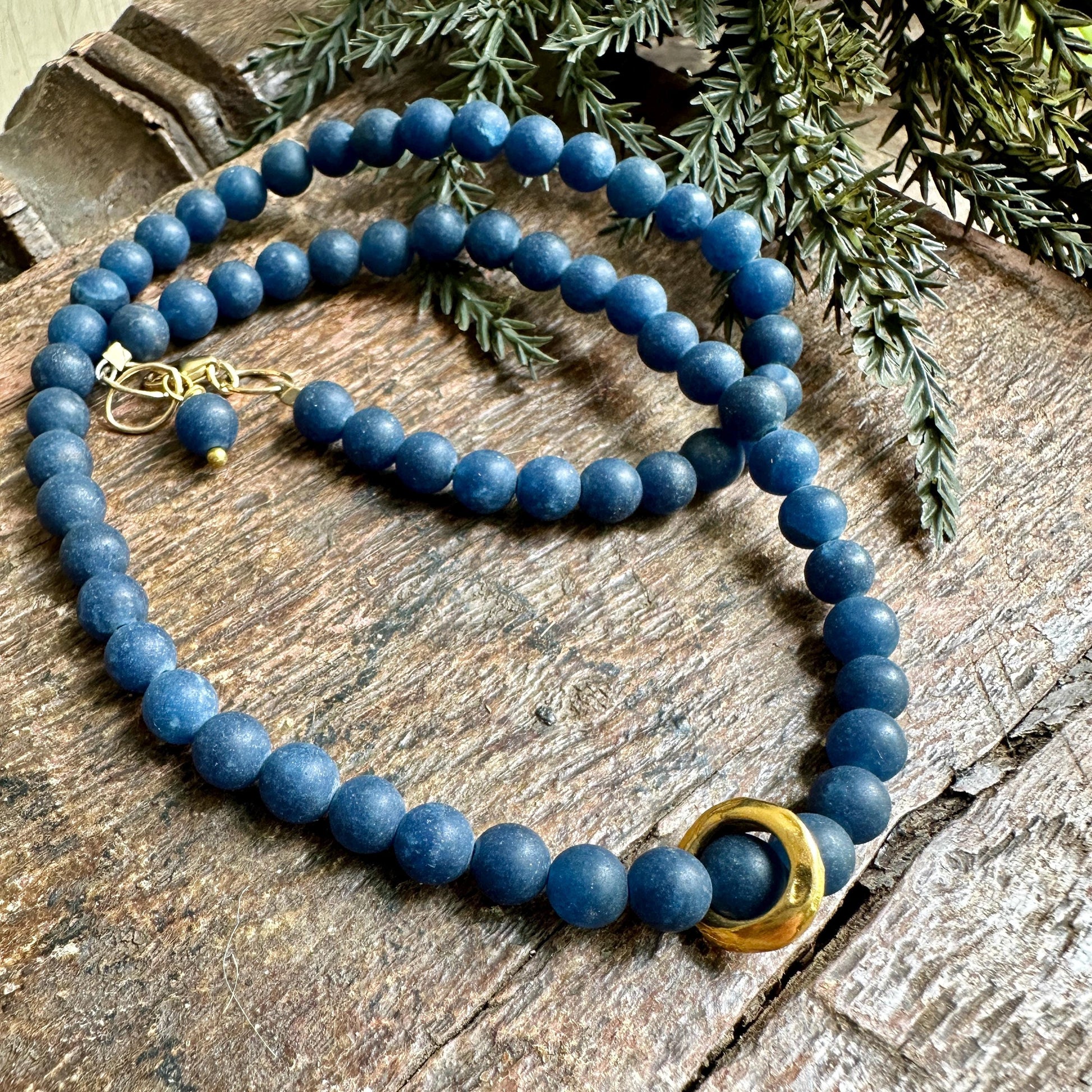Moonstone Necklace Gift | Aqua Moonstone with Gold Ring, 16–17" Adjustable Chain, Handmade in Colorado by iNk Jewelry