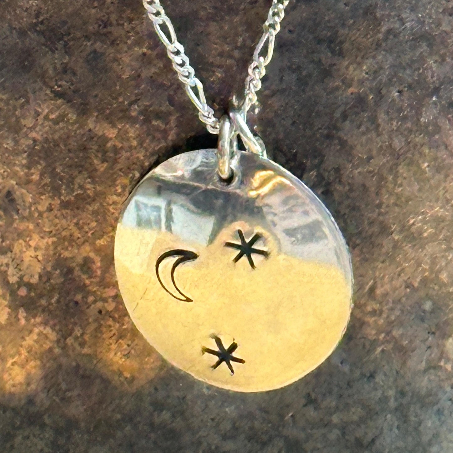 Moonlit Necklace | Crescent Moon & Star Pendant with Aventurine Drop, Sterling Silver, Handmade in Colorado by iNk Jewelry