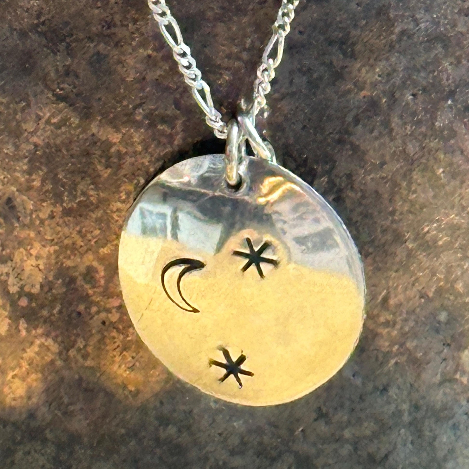 Sterling Silver Crescent Moon Necklace: Aventurine Gemstone, Handmade