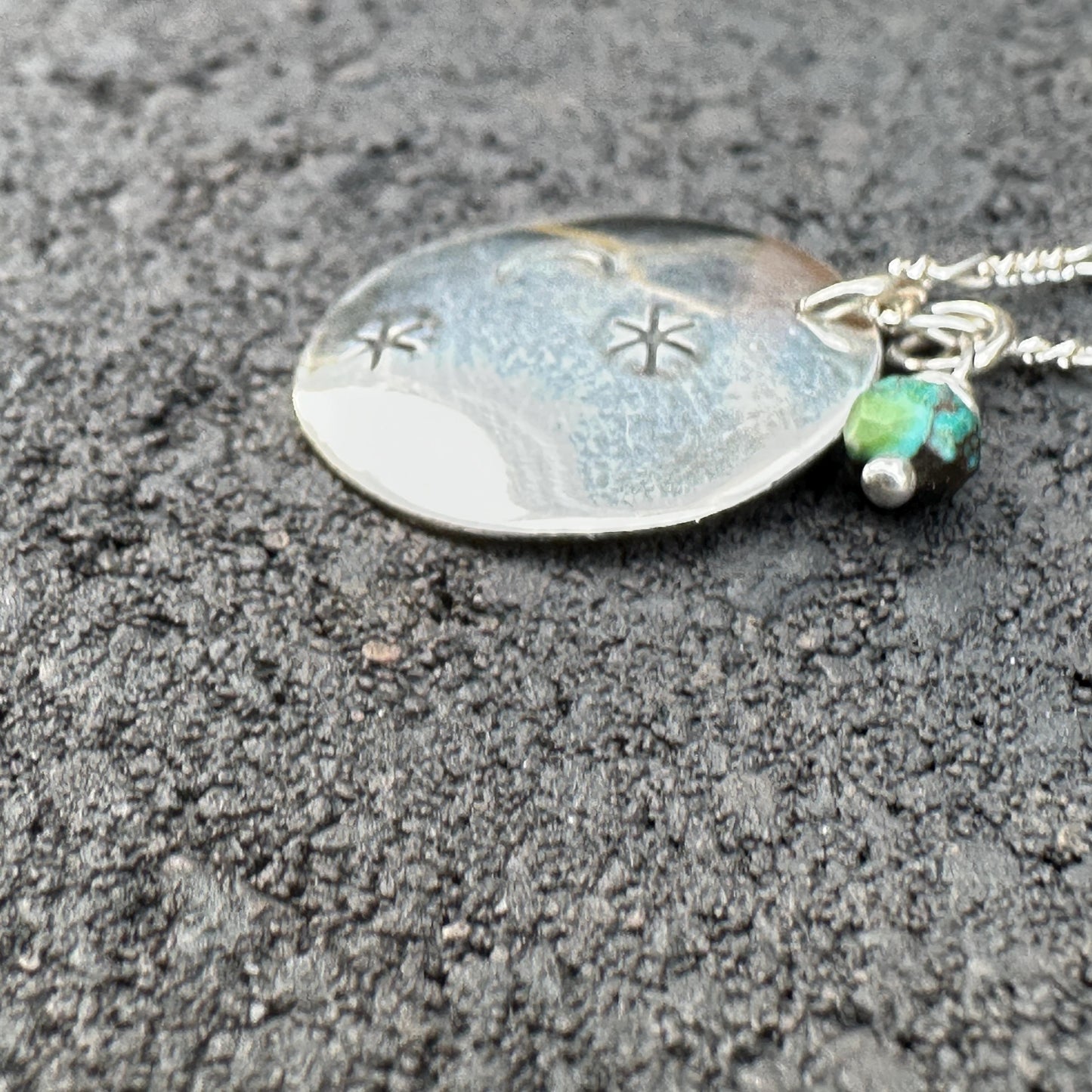 Moonlit Necklace | Crescent Moon & Star Pendant with Aventurine Drop, Sterling Silver, Handmade in Colorado by iNk Jewelry