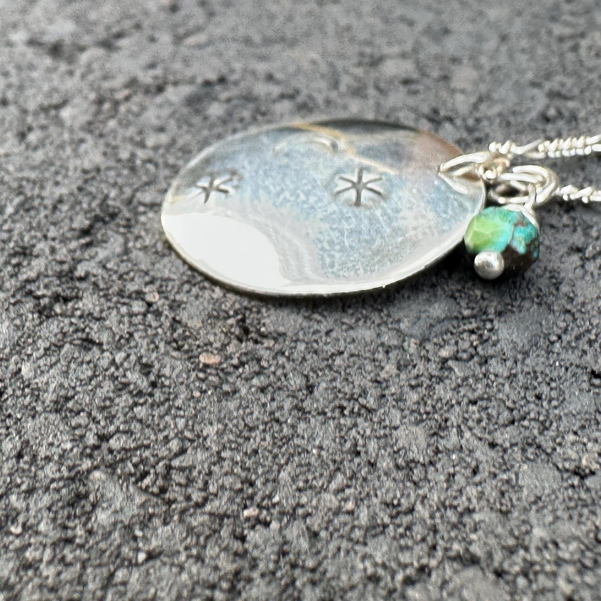 Moonlit Necklace | Crescent Moon & Star Pendant with Aventurine Drop, Sterling Silver, Handmade in Colorado by iNk Jewelry