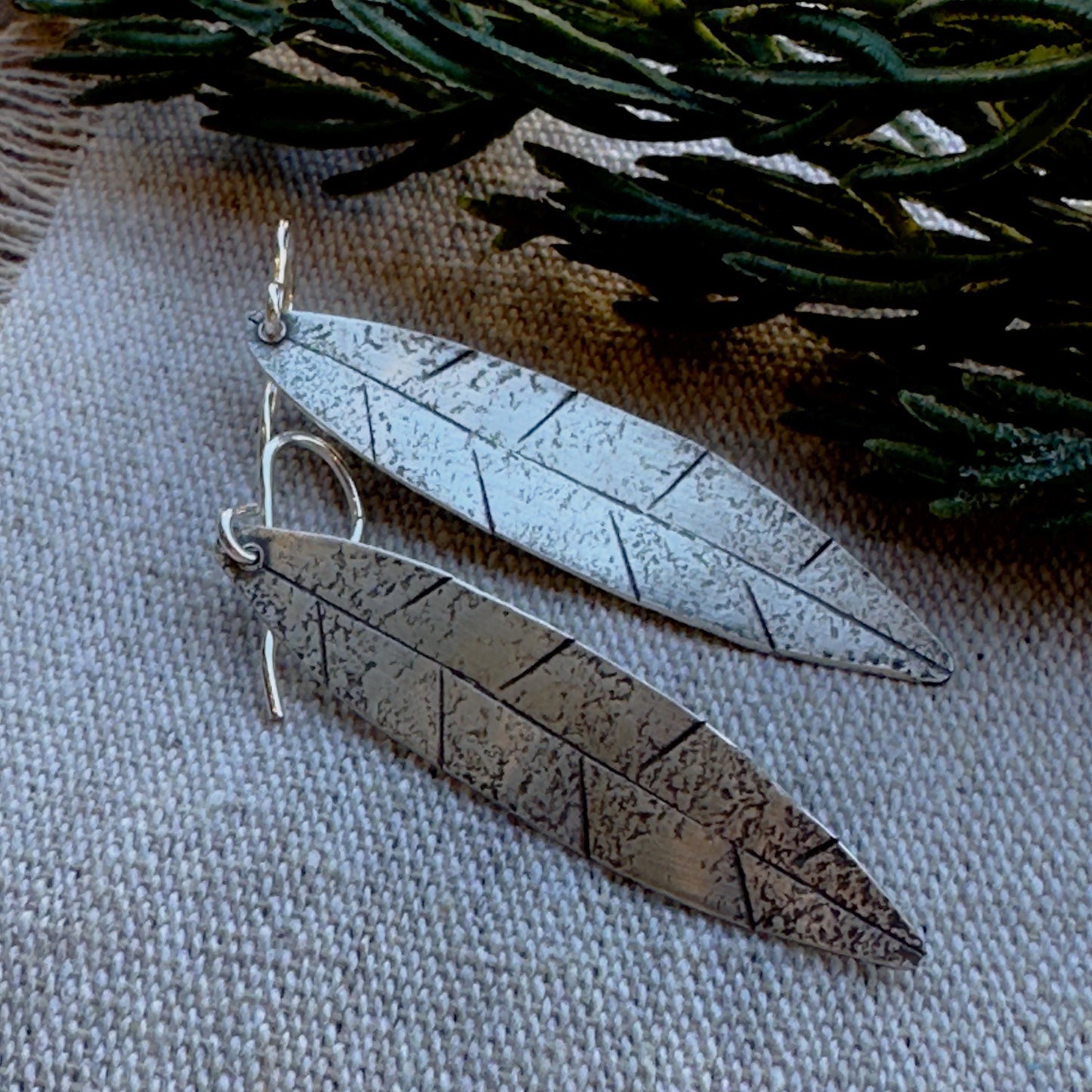 Handmade Sterling Silver Leaf Earrings: Long Boho Dangle Jewelry