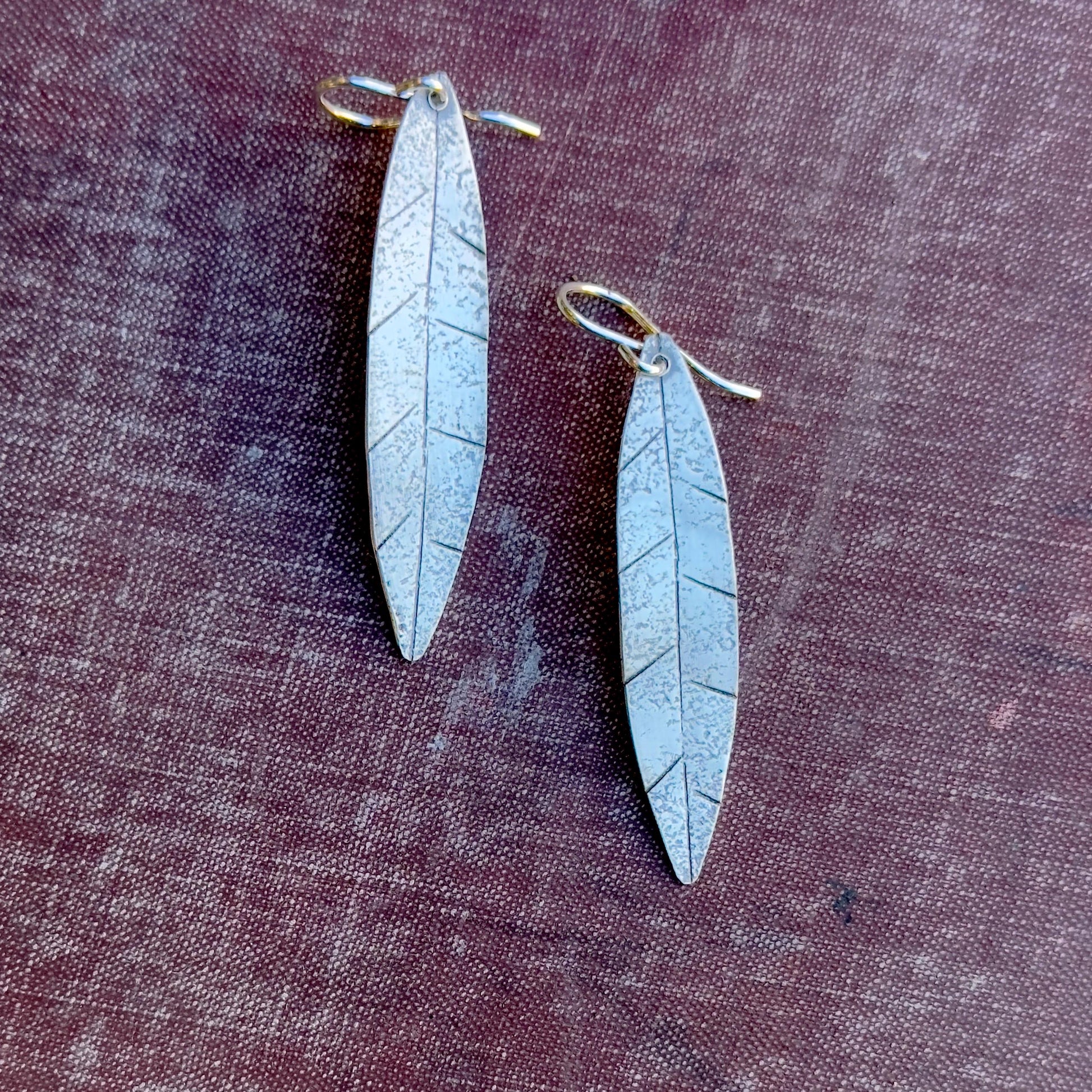 Handmade Sterling Silver Leaf Earrings: Long Boho Dangle Jewelry