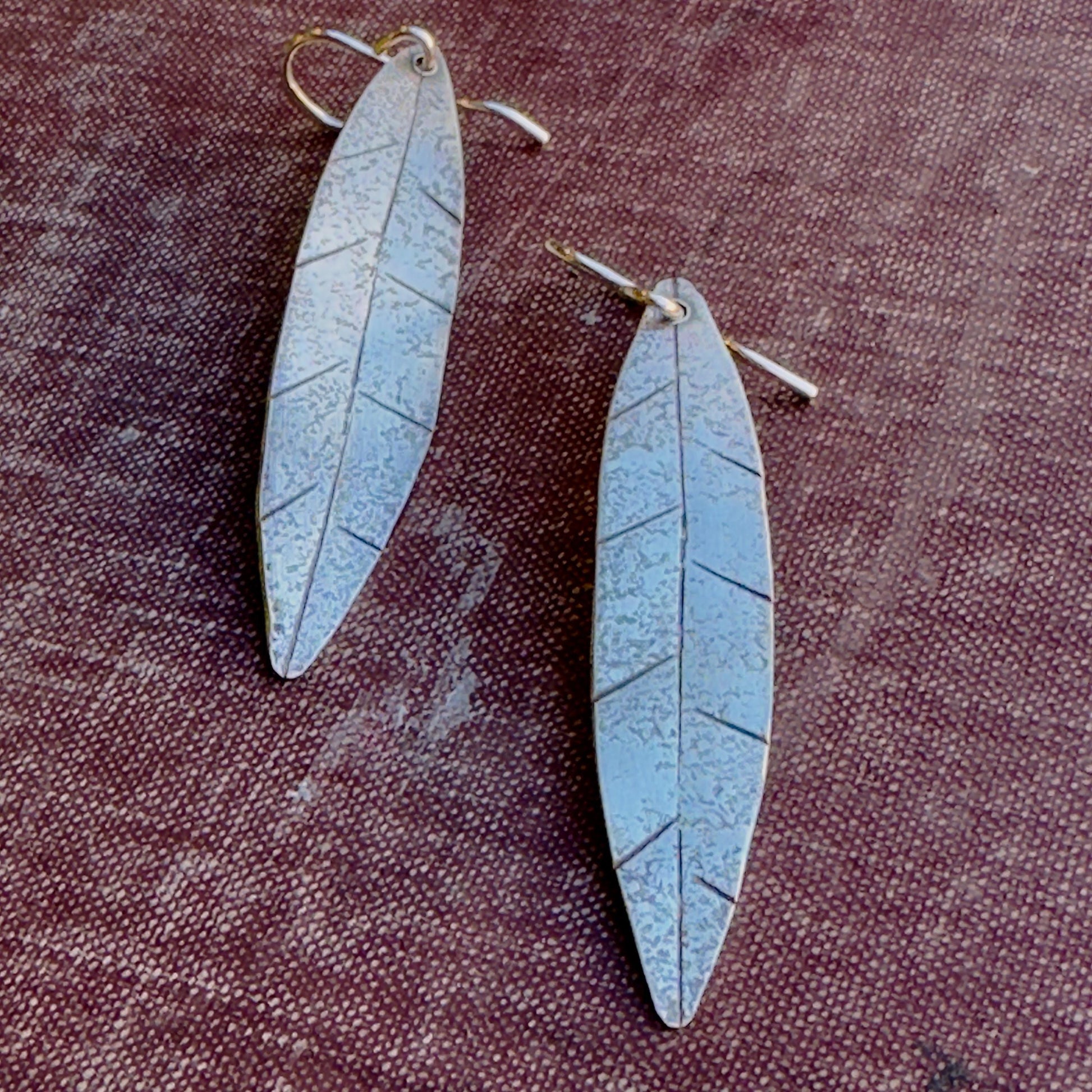 Handmade Sterling Silver Leaf Earrings: Long Boho Dangle Jewelry
