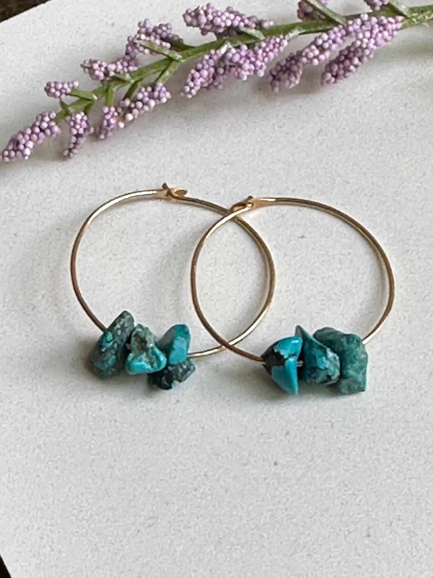 Gold Filled Turquoise Hoop Earrings: Boho Everyday Jewelry “ 3’s Company” by iNk Jewelry
