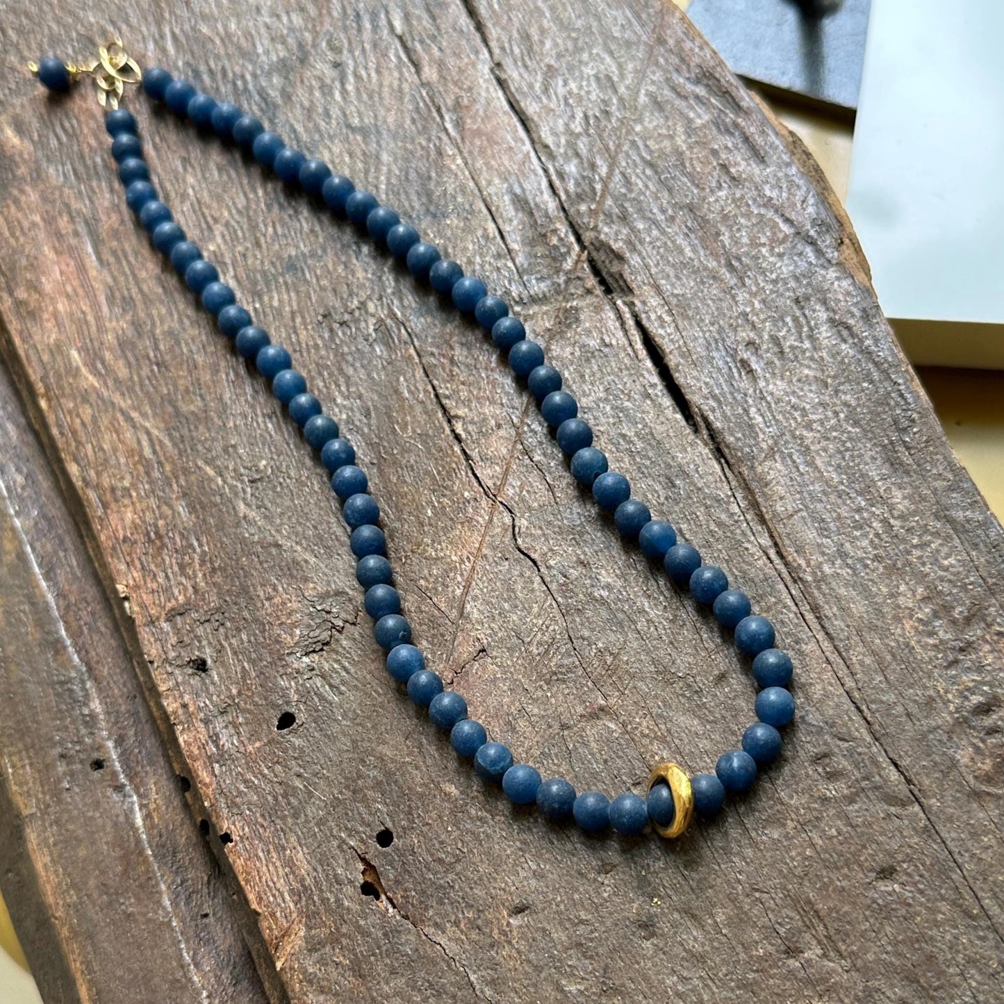 Moonstone Necklace Gift | Aqua Moonstone with Gold Ring, 16–17" Adjustable Chain, Handmade in Colorado by iNk Jewelry