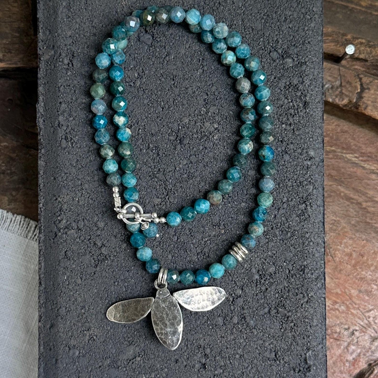 Aventurine Bee Necklace: Sterling Silver Charm, Handmade in Colorado