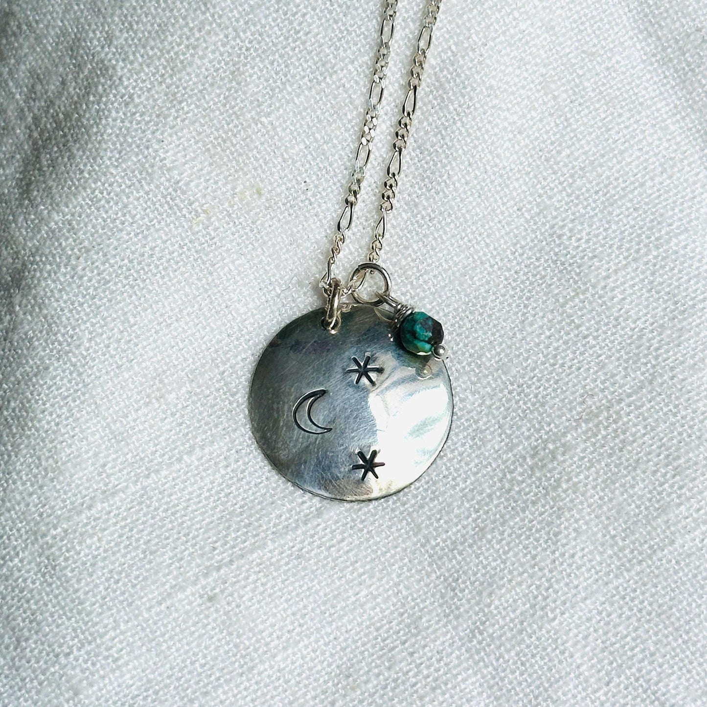Moonlit Necklace | Crescent Moon & Star Pendant with Aventurine Drop, Sterling Silver, Handmade in Colorado by iNk Jewelry