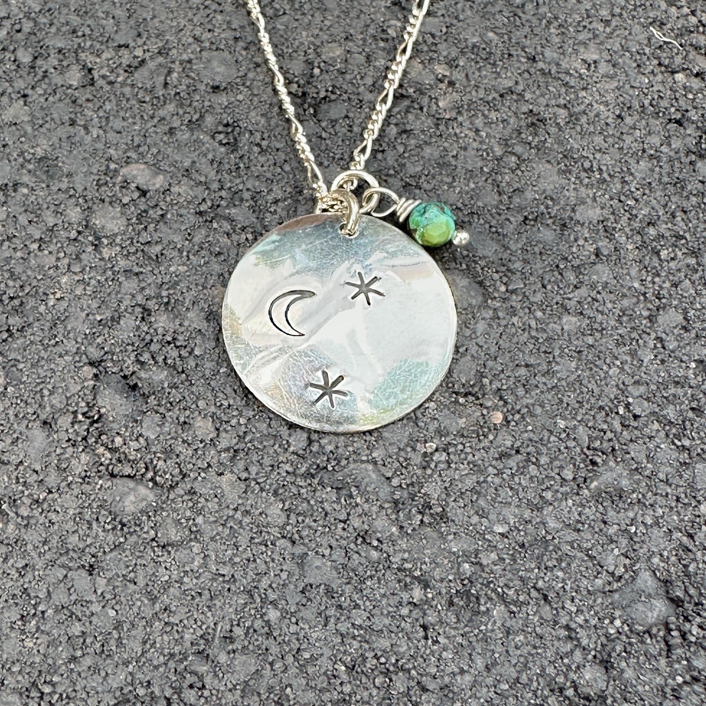 Moonlit Necklace | Crescent Moon & Star Pendant with Aventurine Drop, Sterling Silver, Handmade in Colorado by iNk Jewelry