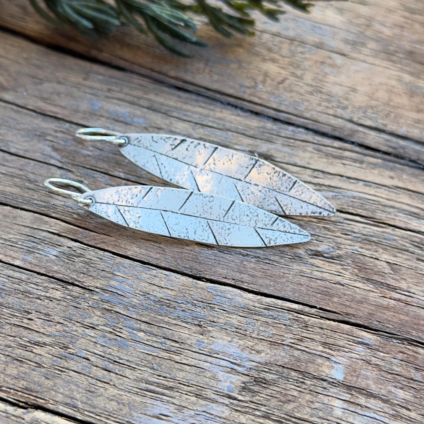 Handmade Sterling Silver Leaf Earrings: Long Boho Dangle Jewelry