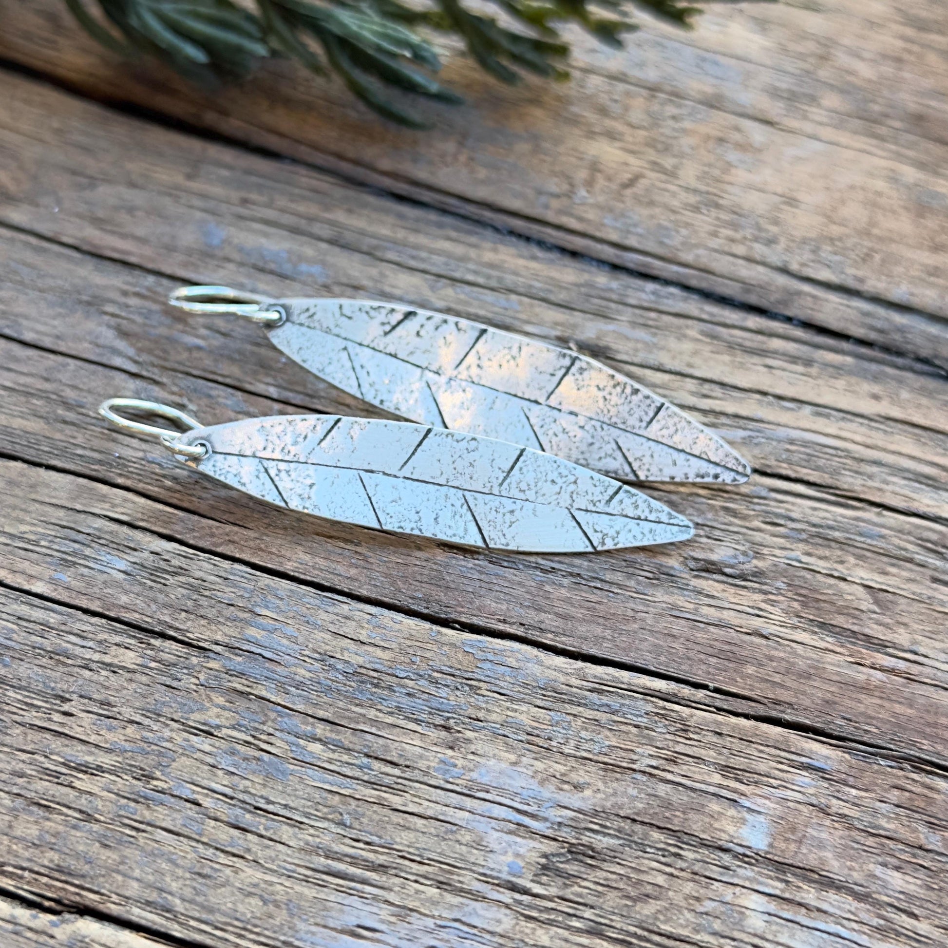 Handmade Sterling Silver Leaf Earrings: Long Boho Dangle Jewelry