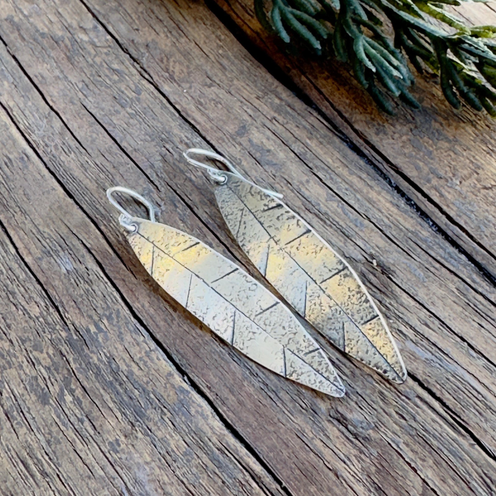 Handmade Sterling Silver Leaf Earrings: Long Boho Dangle Jewelry