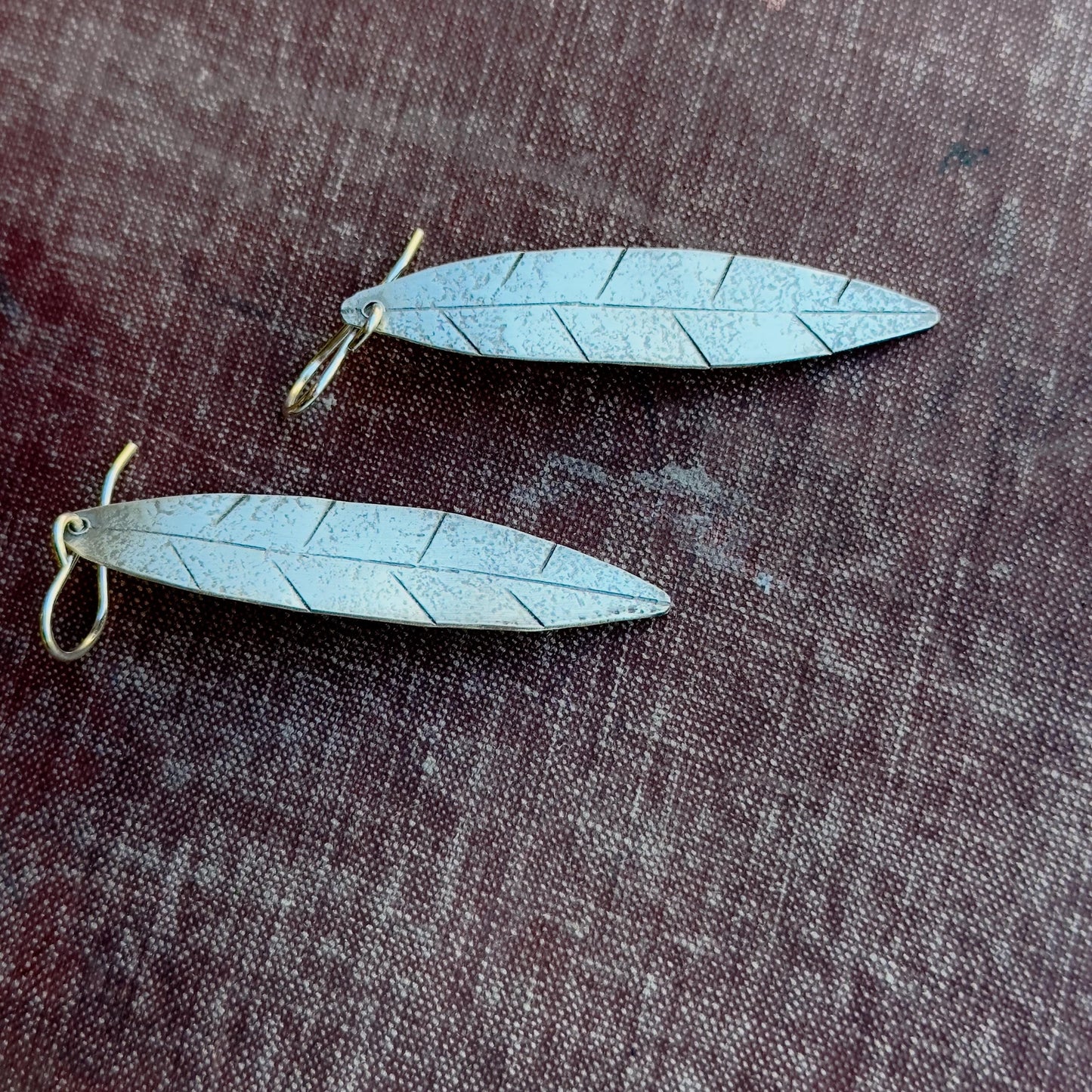 Handmade Sterling Silver Leaf Earrings: Long Boho Dangle Jewelry