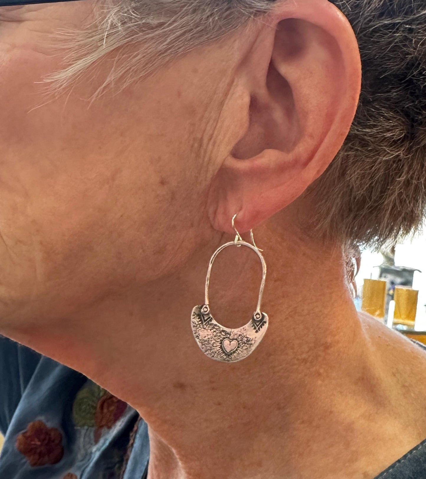 Handmade Sterling Sacred Heart Hoops – Textured Drop Earrings by iNk Jewelry
