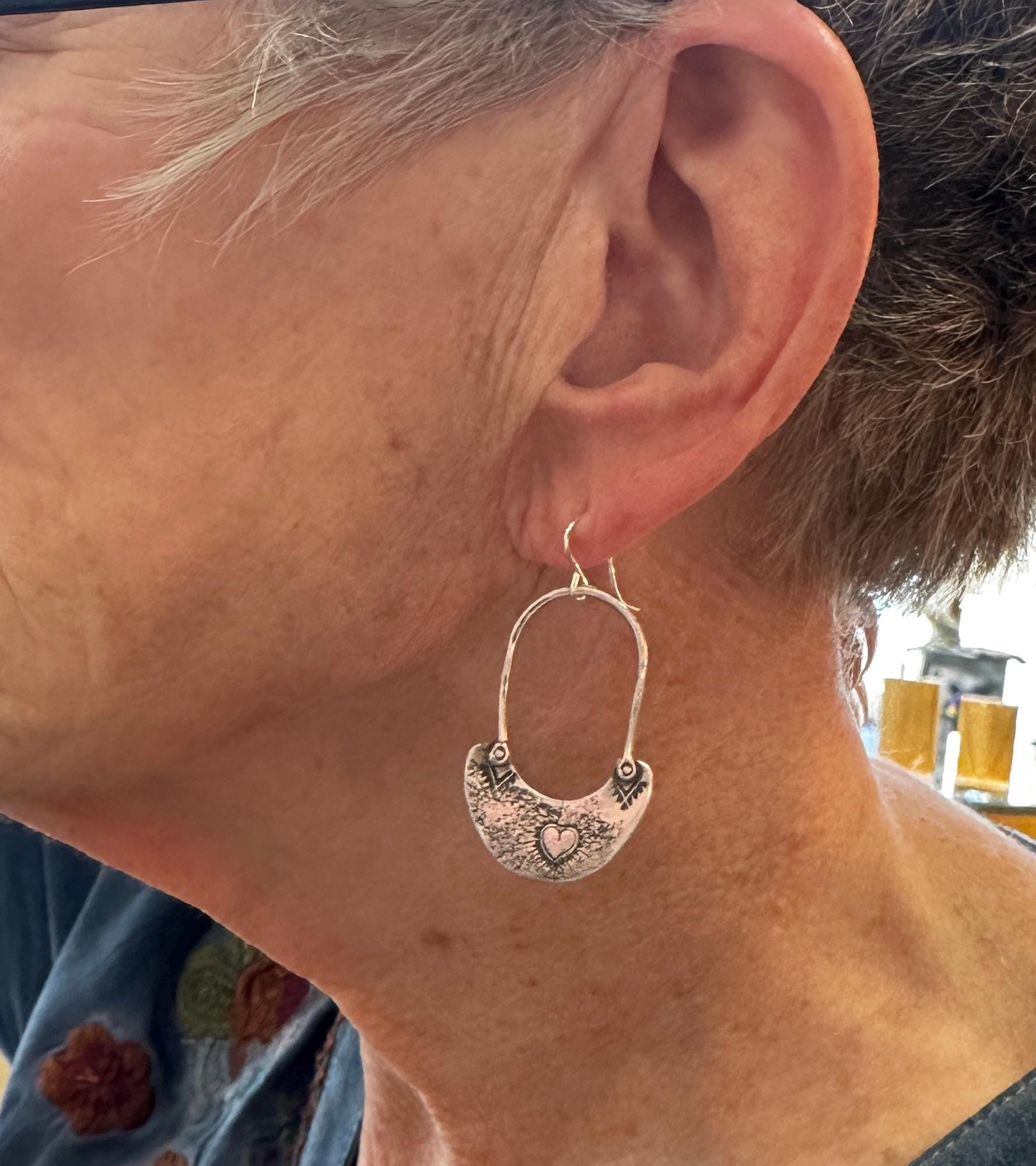 Handmade Sterling Sacred Heart Hoops – Textured Drop Earrings by iNk Jewelry