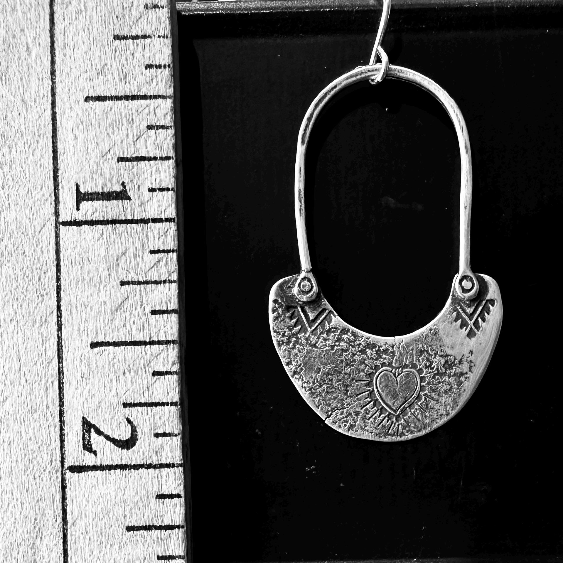Handmade Sterling Sacred Heart Hoops – Textured Drop Earrings by iNk Jewelry