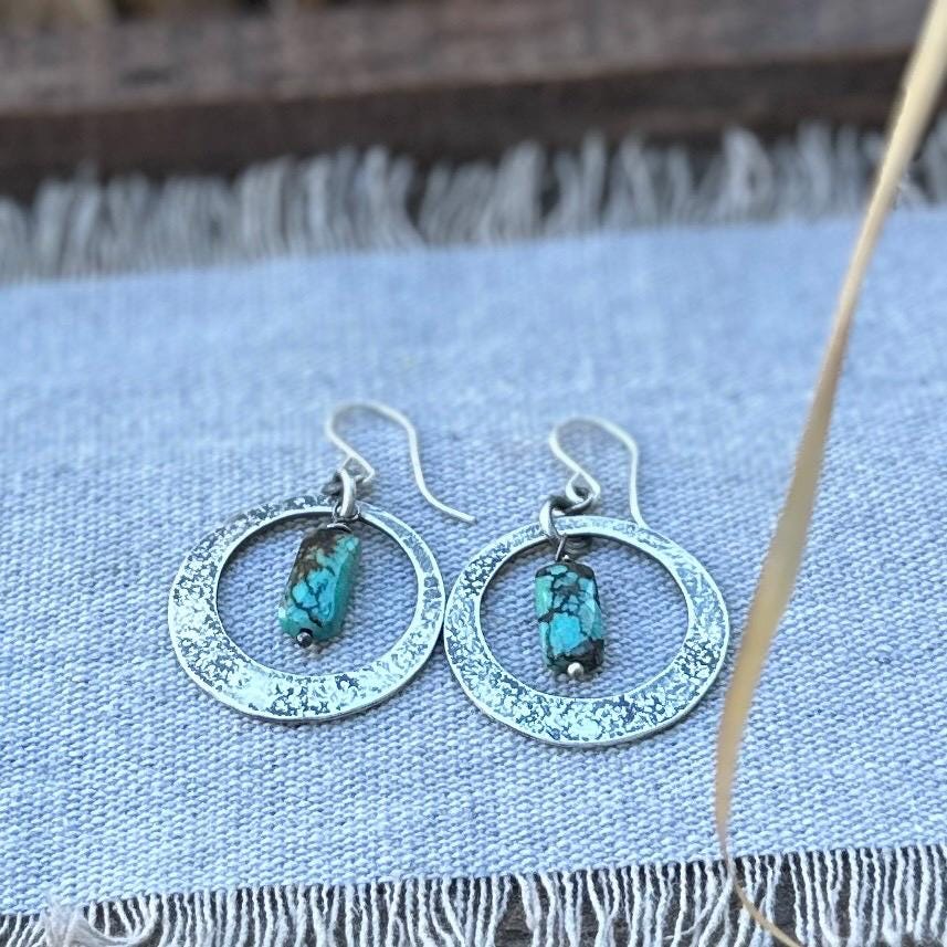 Big Sky Earrings– Sterling Silver Turquoise Dangle Earrings with Faceted Turquoise Beads by iNk Jewelry