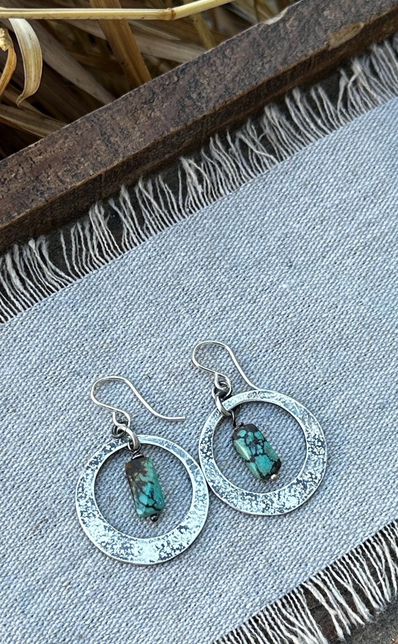 Big Sky Earrings– Sterling Silver Turquoise Dangle Earrings with Faceted Turquoise Beads by iNk Jewelry