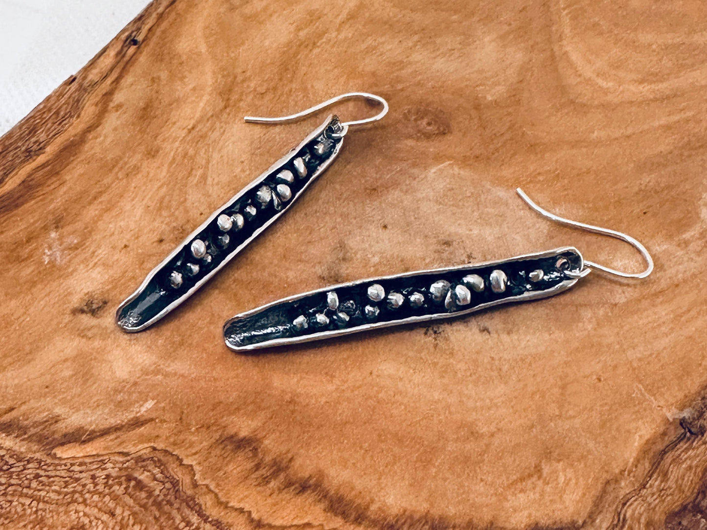 Bounty Earrings – Sterling Silver Dangle Earrings, Oxidized Textured Bar, Artisan Handmade, 2” Drop, Rustic Modern Jewelry