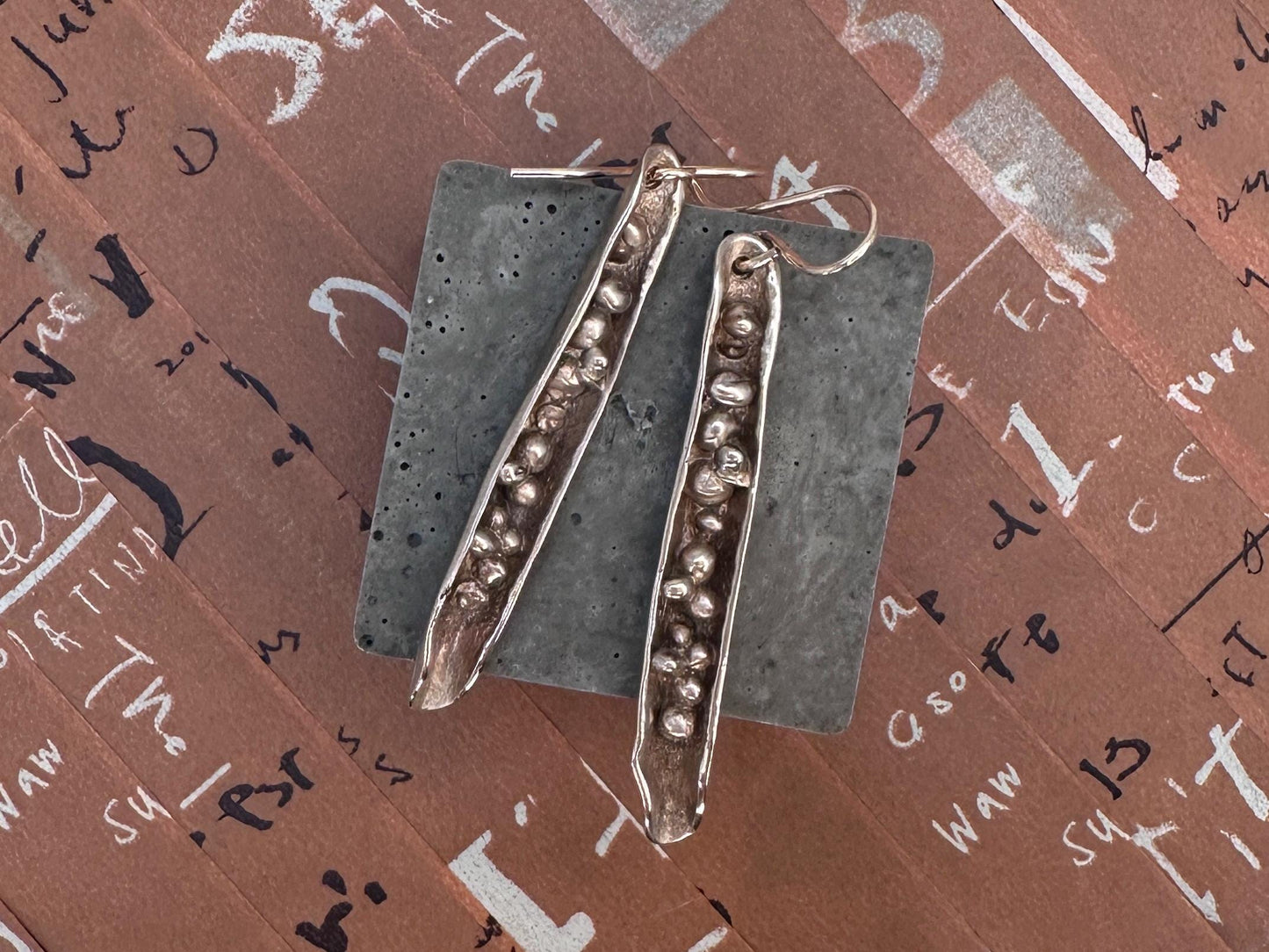 Bounty Earrings – Sterling Silver Dangle Earrings, Oxidized Textured Bar, Artisan Handmade, 2” Drop, Rustic Modern Jewelry