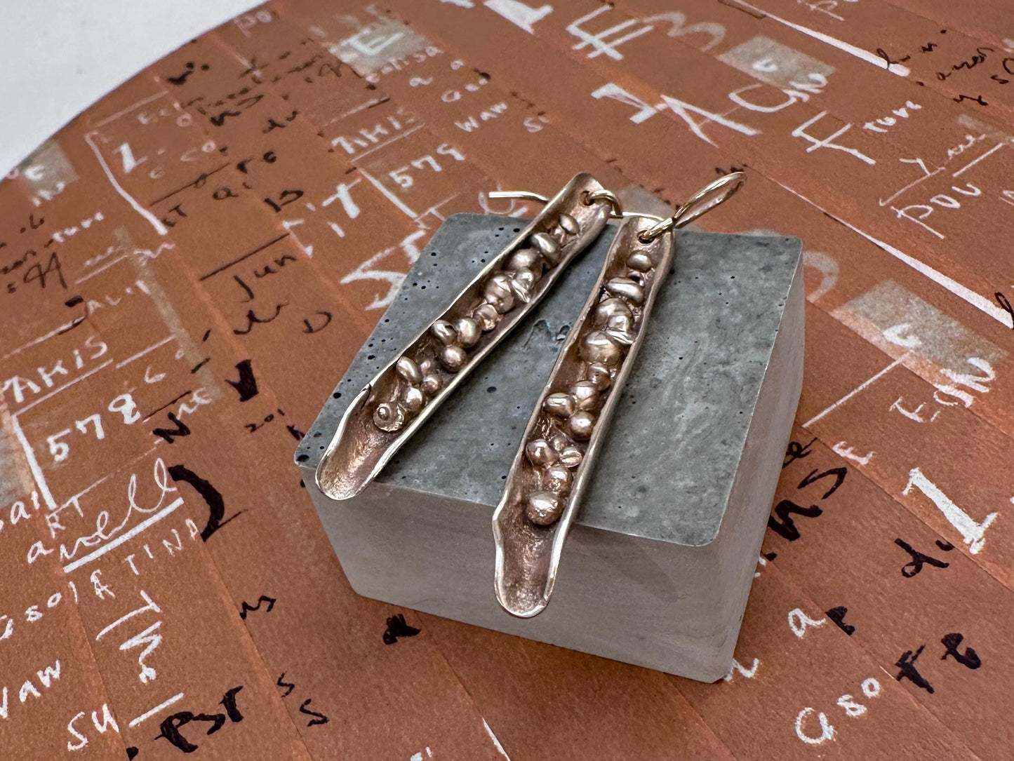 Bounty Earrings – Sterling Silver Dangle Earrings, Oxidized Textured Bar, Artisan Handmade, 2” Drop, Rustic Modern Jewelry