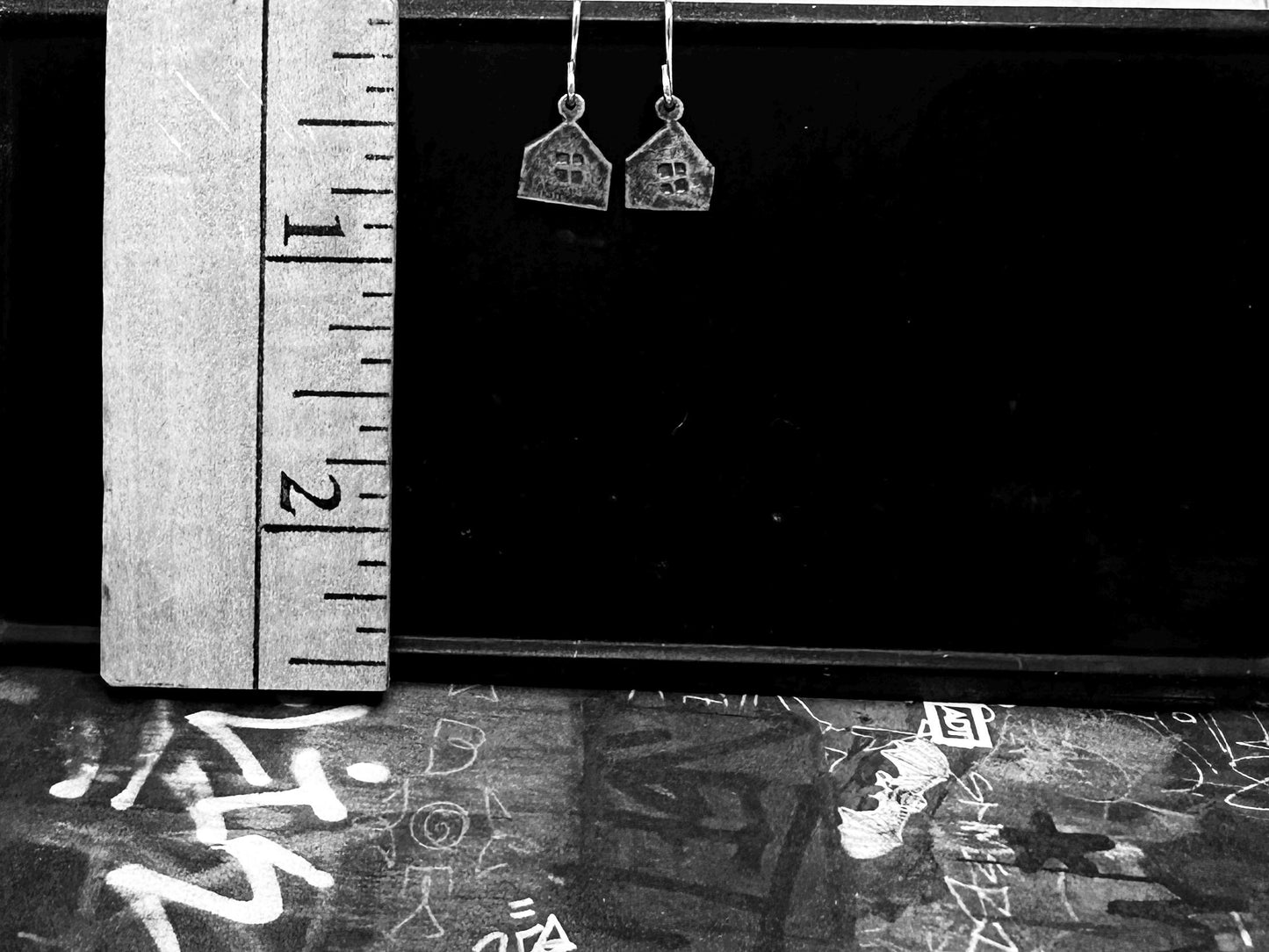 Haven Tiny House Earrings Sterling Silver Rustic Dangle Handmade Oxidized Cottage Jewelry Gift by iNk Jewelry