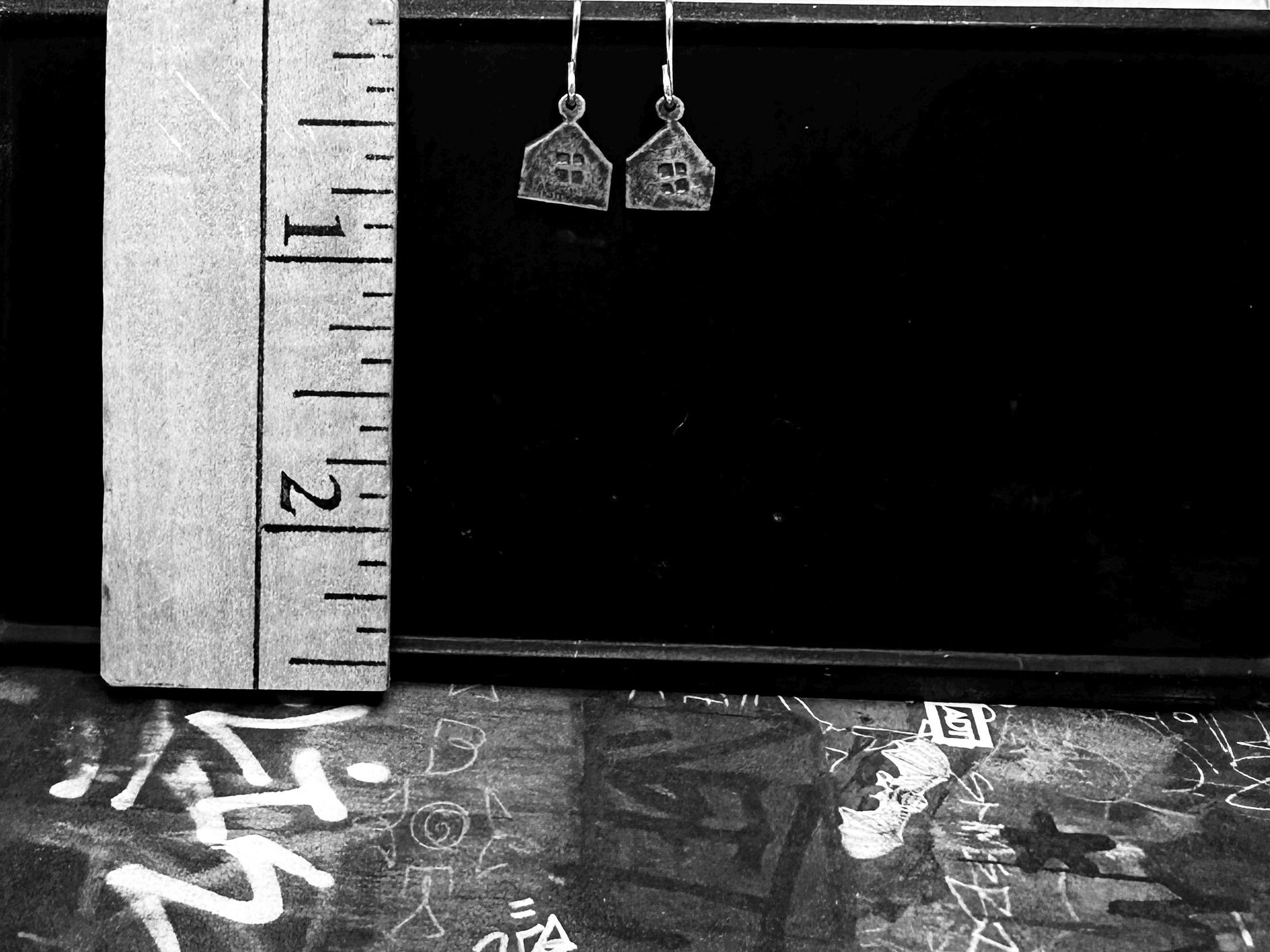 Haven Tiny House Earrings Sterling Silver Rustic Dangle Handmade Oxidized Cottage Jewelry Gift by iNk Jewelry