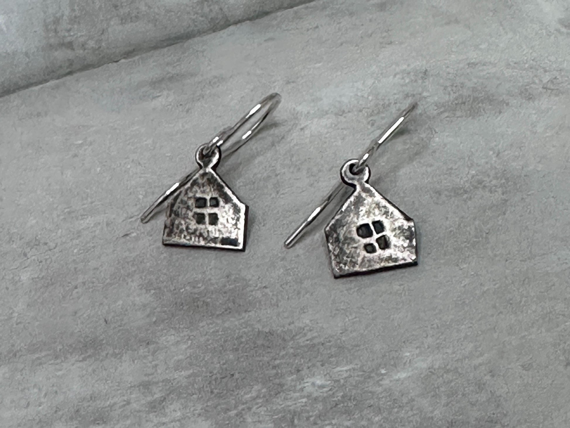 Haven Tiny House Earrings Sterling Silver Rustic Dangle Handmade Oxidized Cottage Jewelry Gift by iNk Jewelry