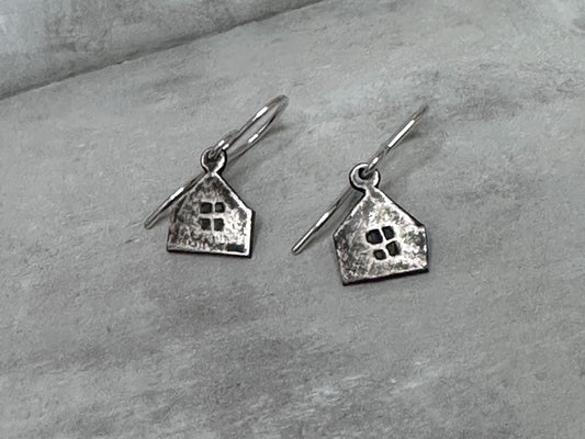 Haven Tiny House Earrings Sterling Silver Rustic Dangle Handmade Oxidized Cottage Jewelry Gift by iNk Jewelry