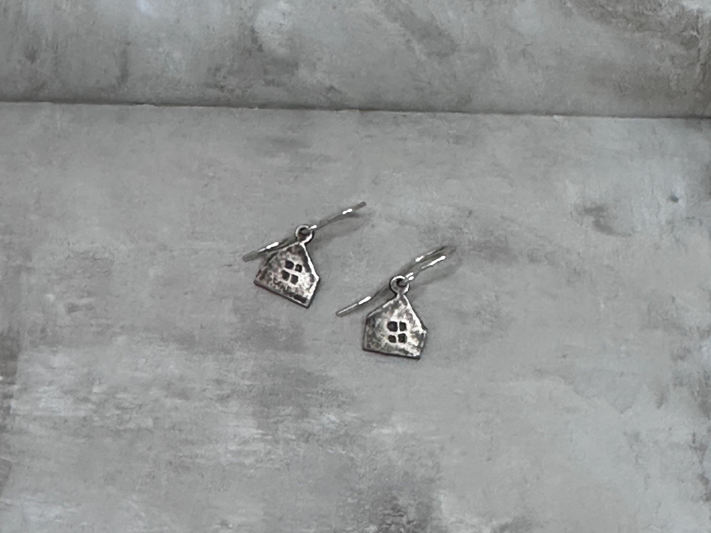 Haven Tiny House Earrings Sterling Silver Rustic Dangle Handmade Oxidized Cottage Jewelry Gift by iNk Jewelry