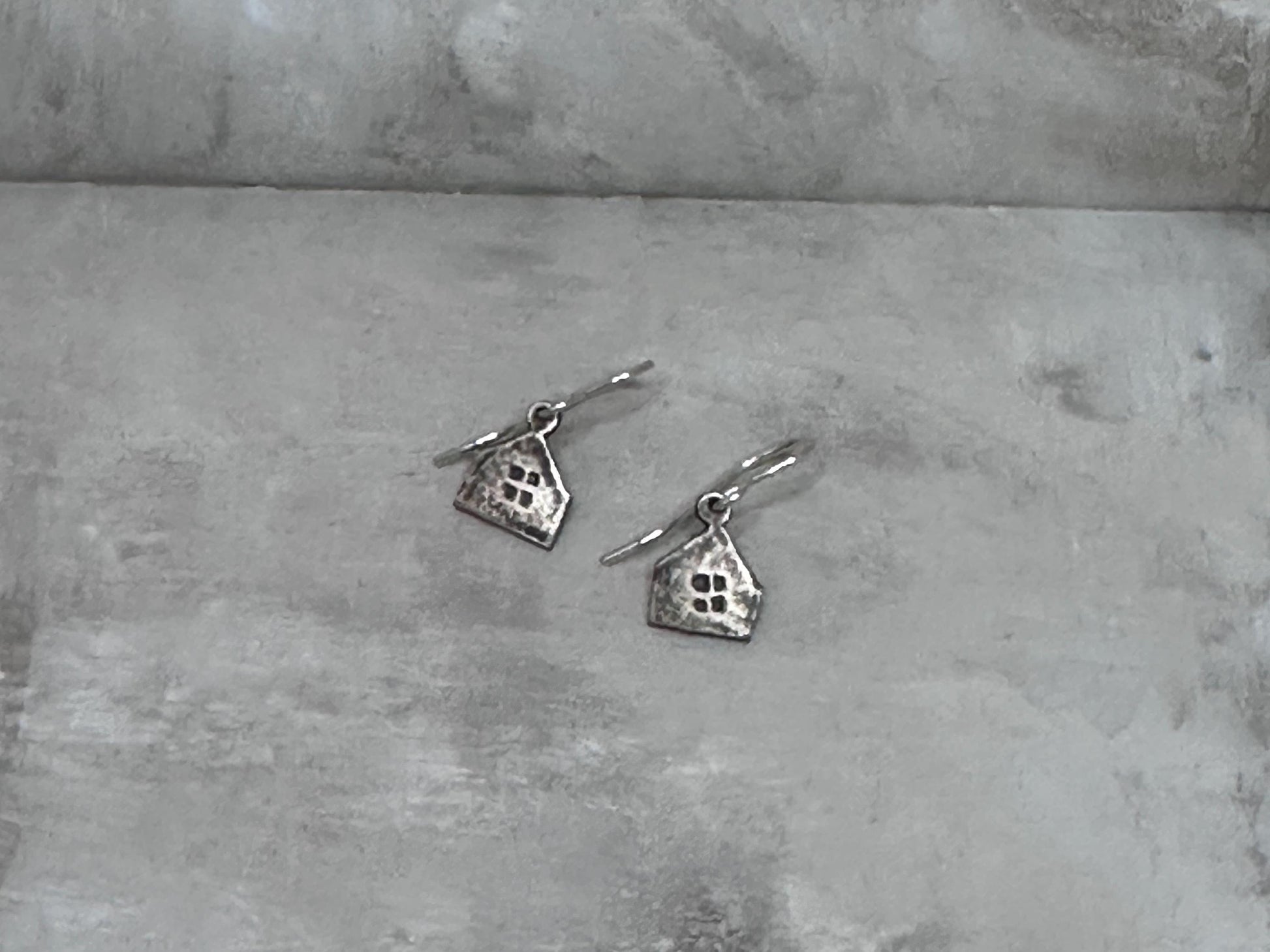 Haven Tiny House Earrings Sterling Silver Rustic Dangle Handmade Oxidized Cottage Jewelry Gift by iNk Jewelry