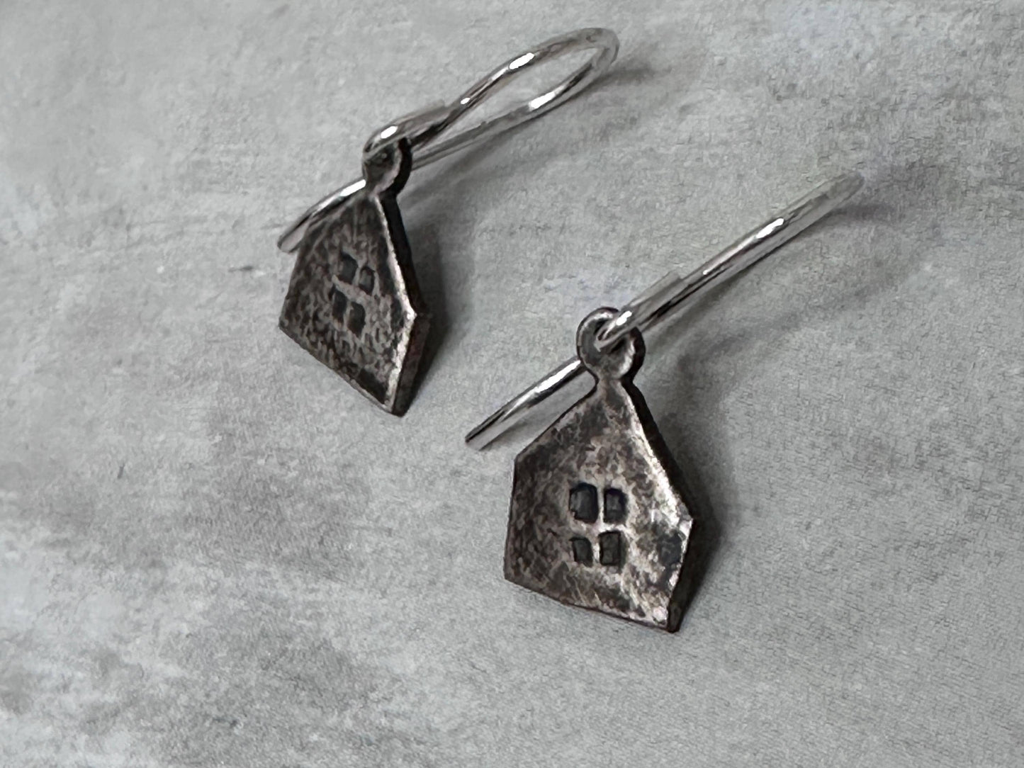 Haven Tiny House Earrings Sterling Silver Rustic Dangle Handmade Oxidized Cottage Jewelry Gift by iNk Jewelry