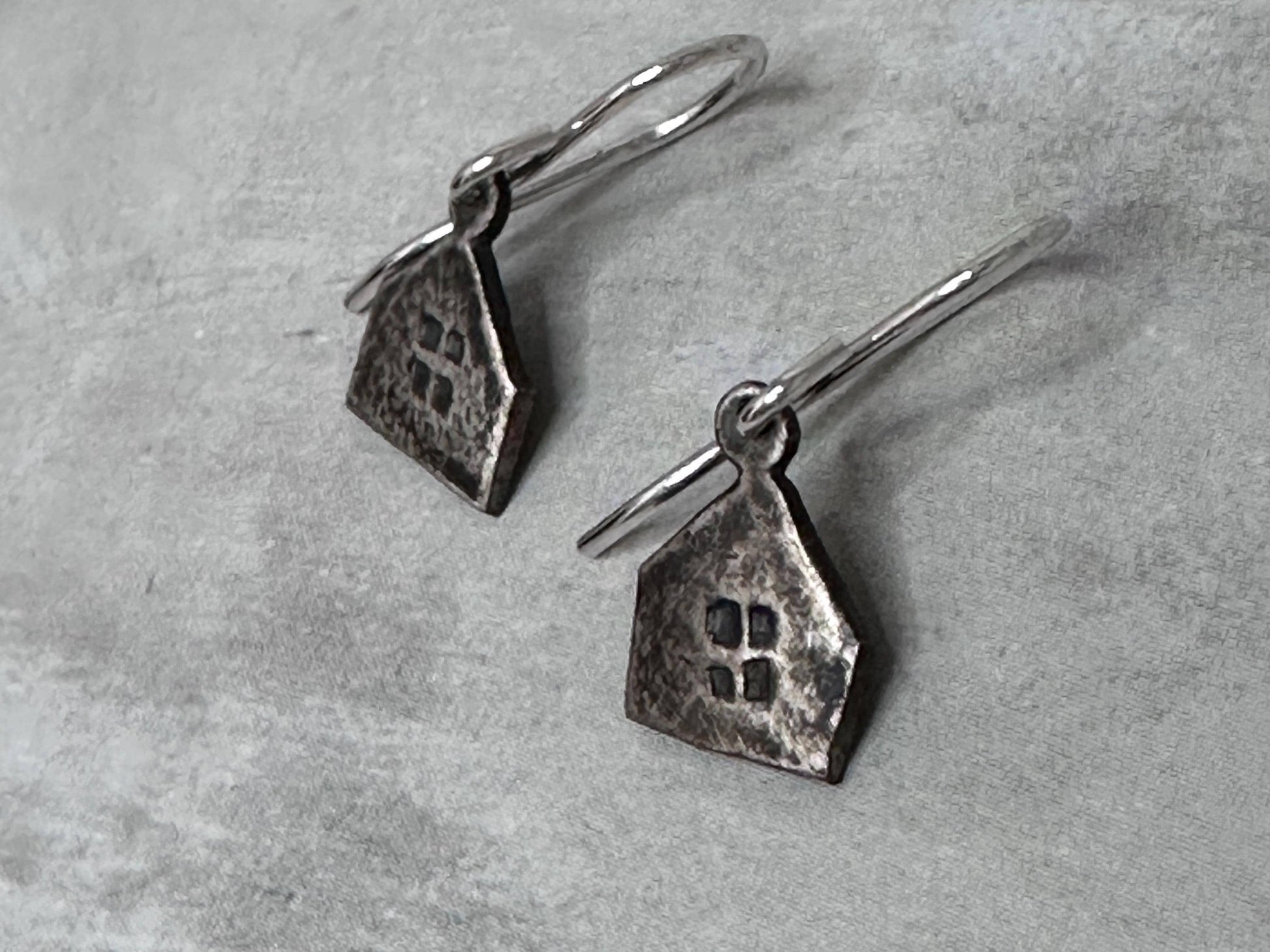 Haven Tiny House Earrings Sterling Silver Rustic Dangle Handmade Oxidized Cottage Jewelry Gift by iNk Jewelry